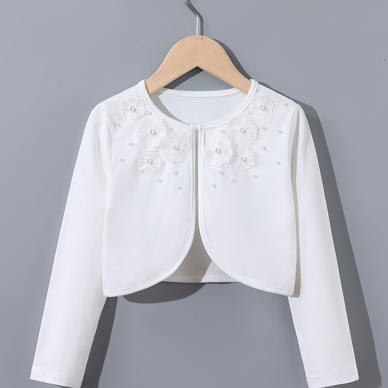 Image of 2026 Autumn And Winter Trade Shawl Pearl Girls' Baby Long-sleeved Short-sleeved White Cardigan Jacket