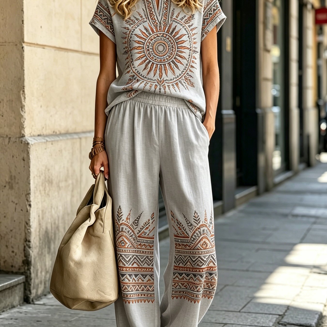 New Four-season Fashion -neck Mid-short Sleeve T-shirt With Casual Long Pants Women'-piece Set, Casual And Style, Suitable For Spring And Summer Daily And Vacation Occasions Styling
