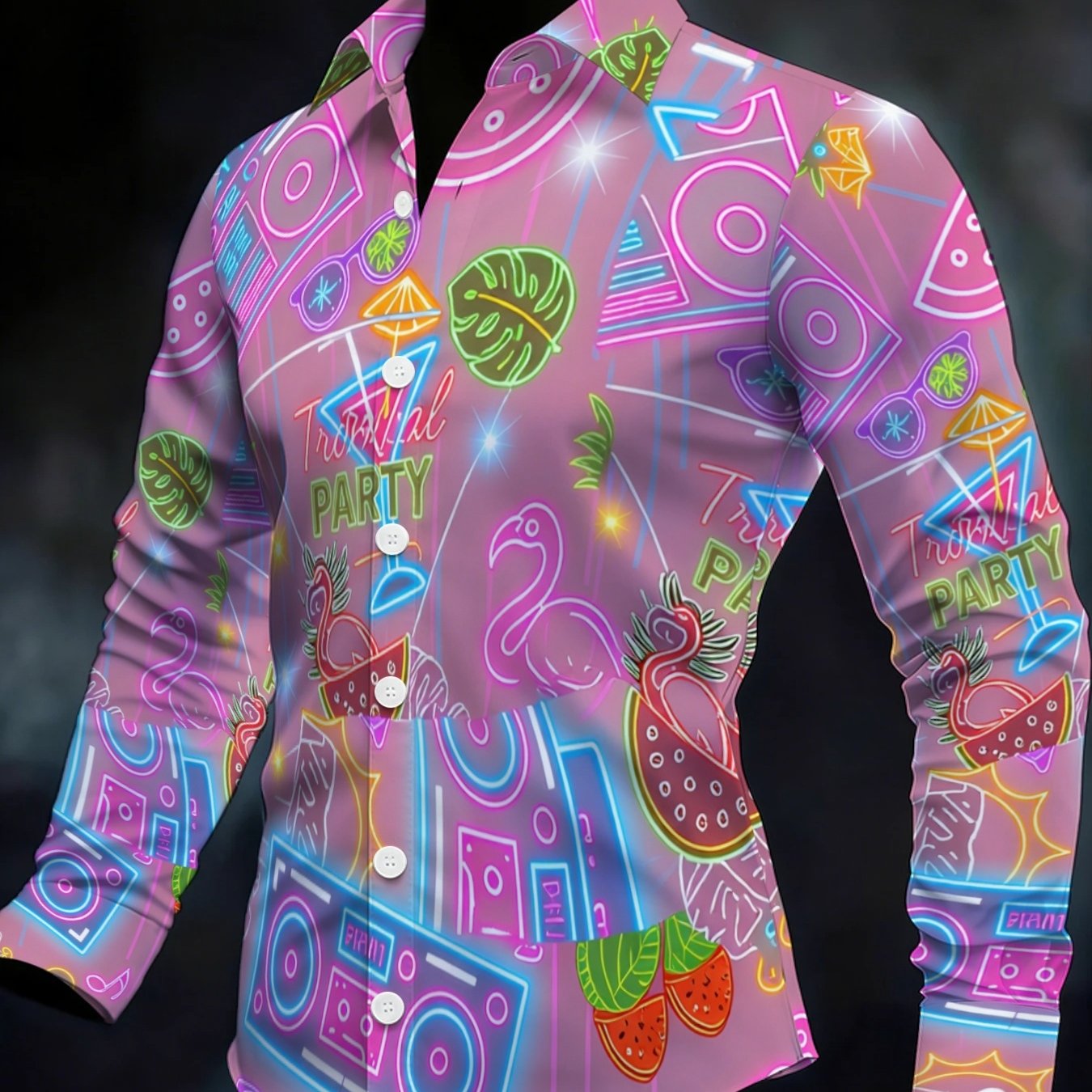 TEMU Retro Disco Style Men's Shirt, Trendy Versatile Dress Shirt