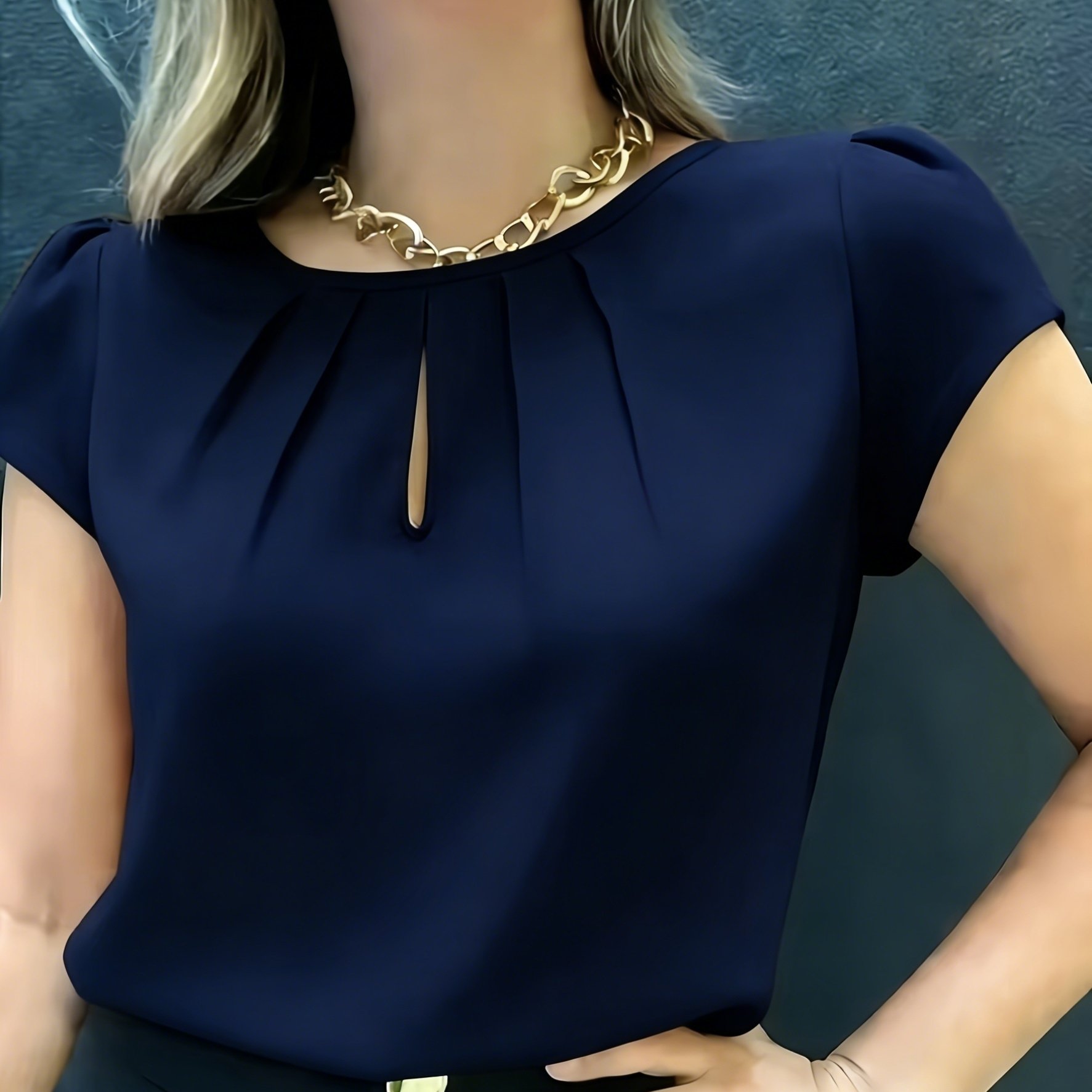 TEMU Haut élégant tendance couleur unie à col rond pour femmes