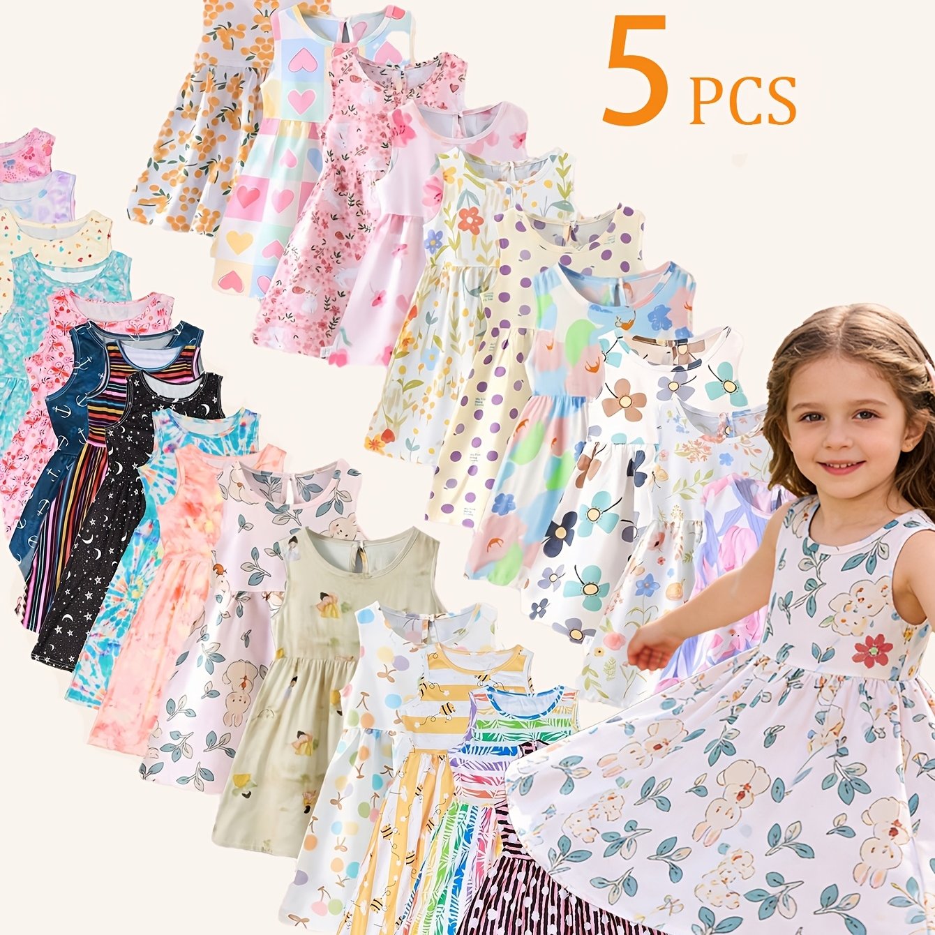 TEMU Assorted Set Of 5 - Adorable And Floral Dresses Perfect For Summer