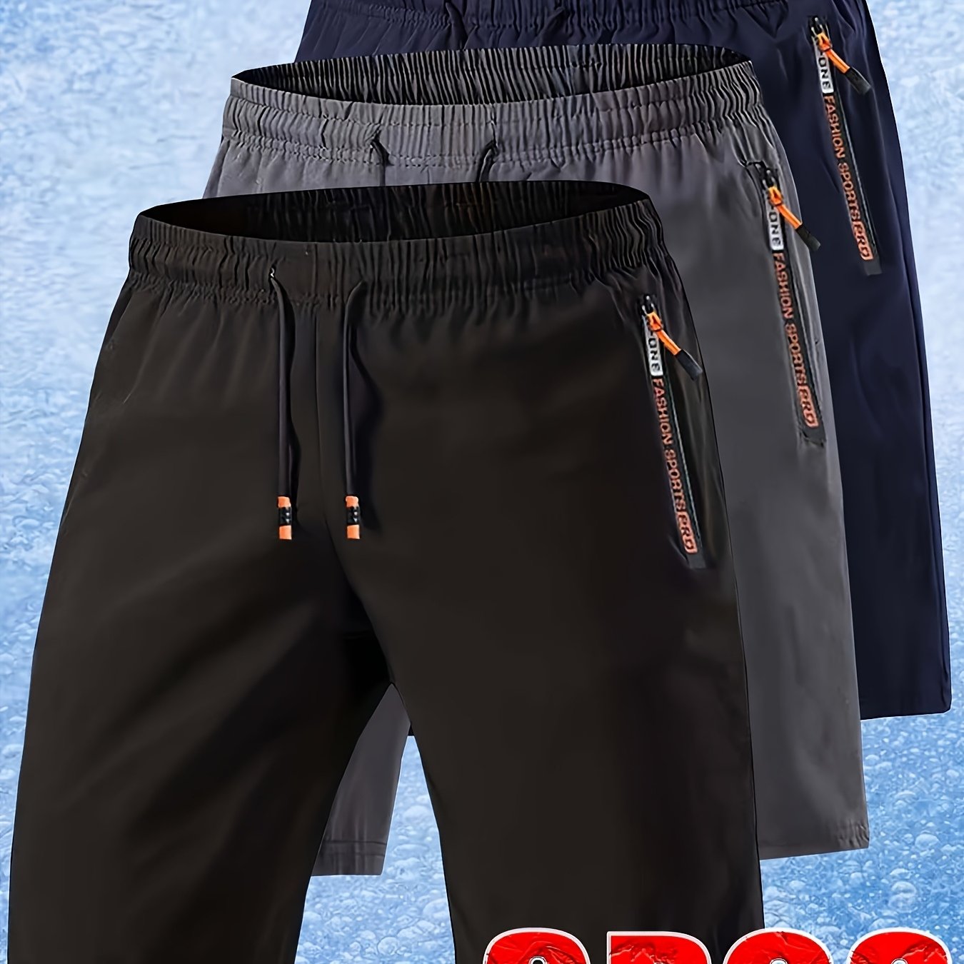 TEMU 3pcs Set, Men's Casual Sports Shorts, Elastic Drawstring At Waist, Double Zipped Pockets On Sides, Double Letter-printed Pockets On Sides,
