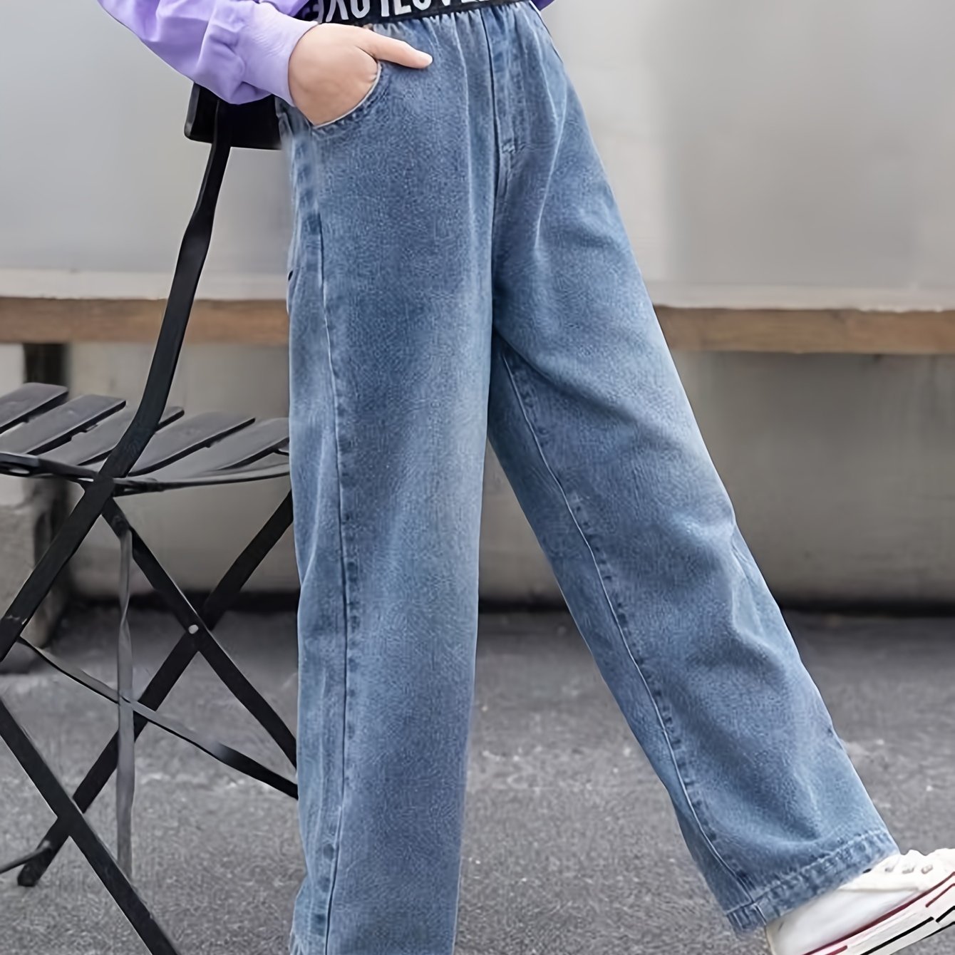 Girls' Straight-leg Loose-fit Denim Pants For Spring And Autumn