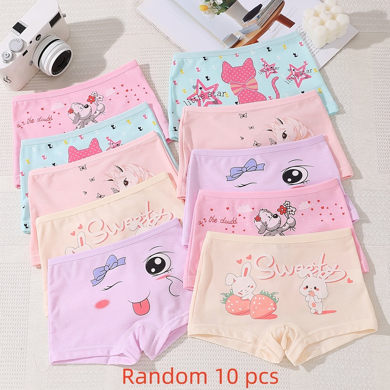 10 Random Cartoon Mixed Cute, Comfortable, And Soft Girls' Boxy Underwear