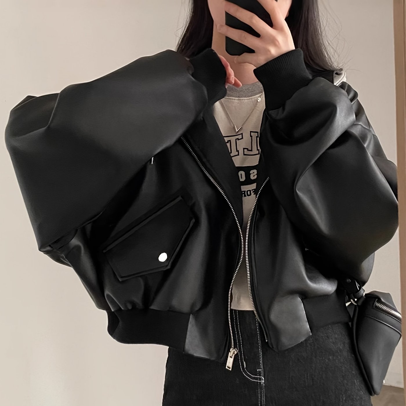 E-shop Neuheit für Frühling/Herbst: Vintage-Top mit Farbblock-Design Reißverschlusstasche, lockere Passform, vielseitiger 2-in-1-Look Kapuzenjacke für
