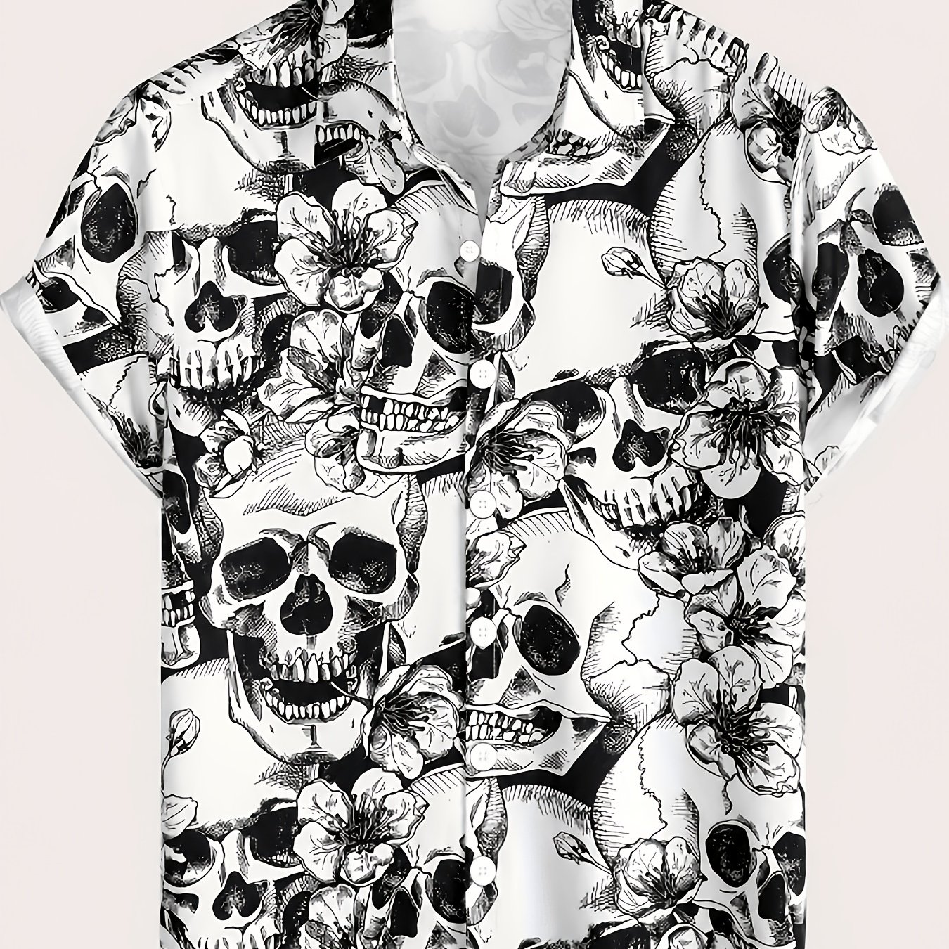 TEMU Men's Summer Casual Short-sleeve Shirt, Skull Print - Breathable, Button- Collar