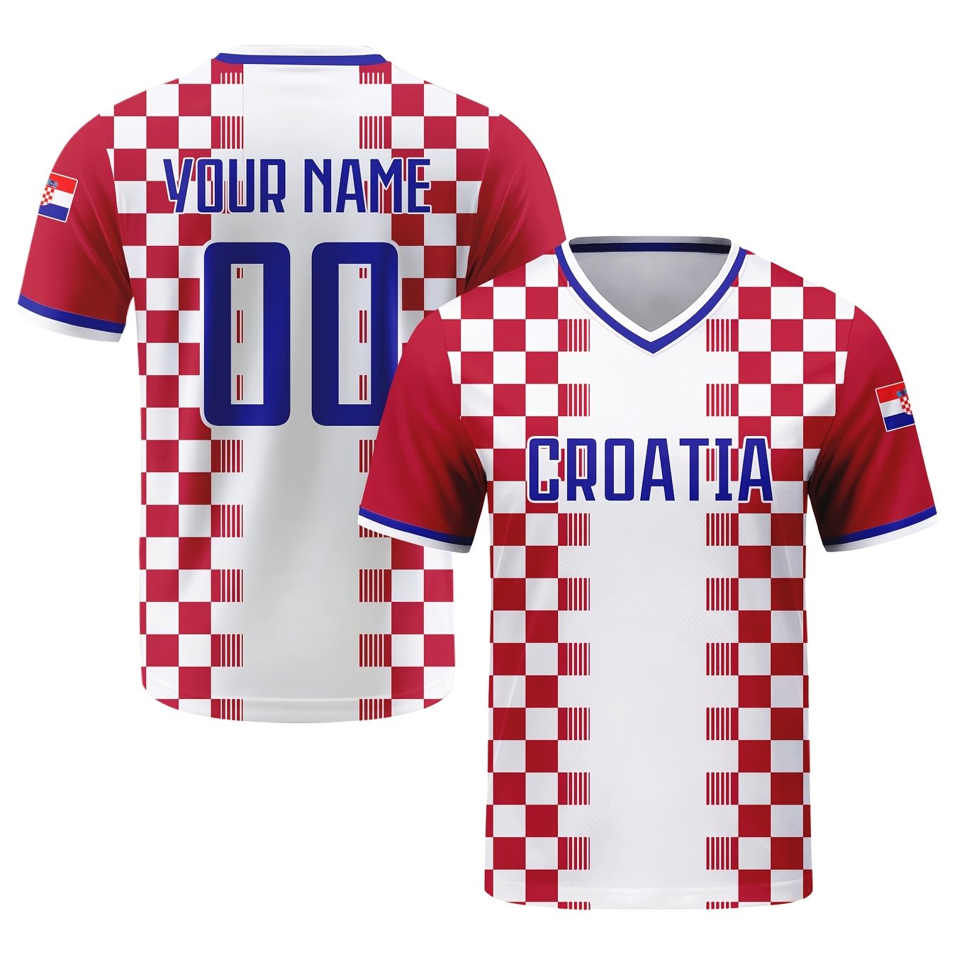 Moški po izdelan hrvaški nogometni dres s personaliziranim imenom in številko - okrogel vrat, rokavi z dizajnom nacionalne zastave, zračen dres,
