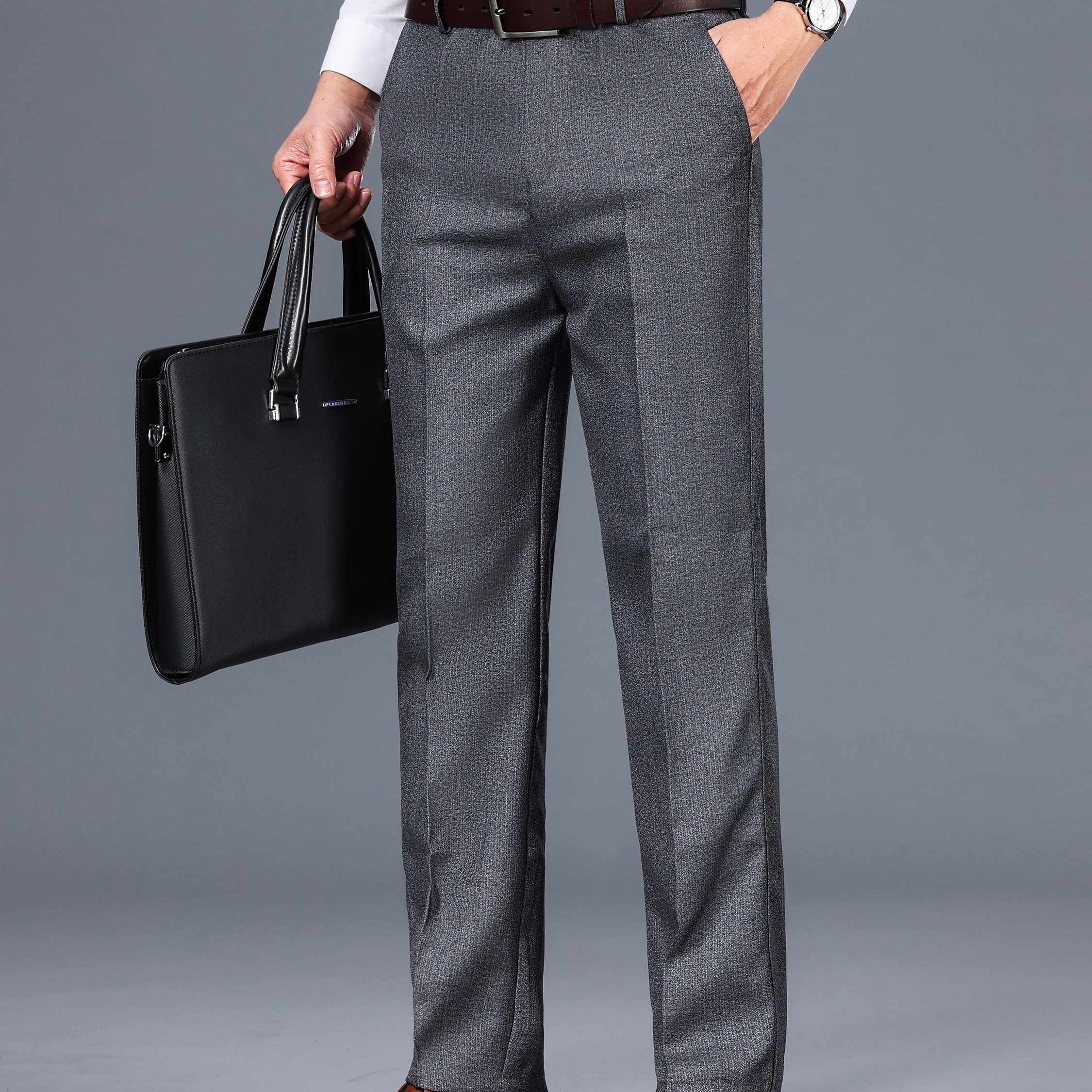 TEMU Straight-leg Dress Pants - Versatile For Business & Casual , Polyester, Non-stretch