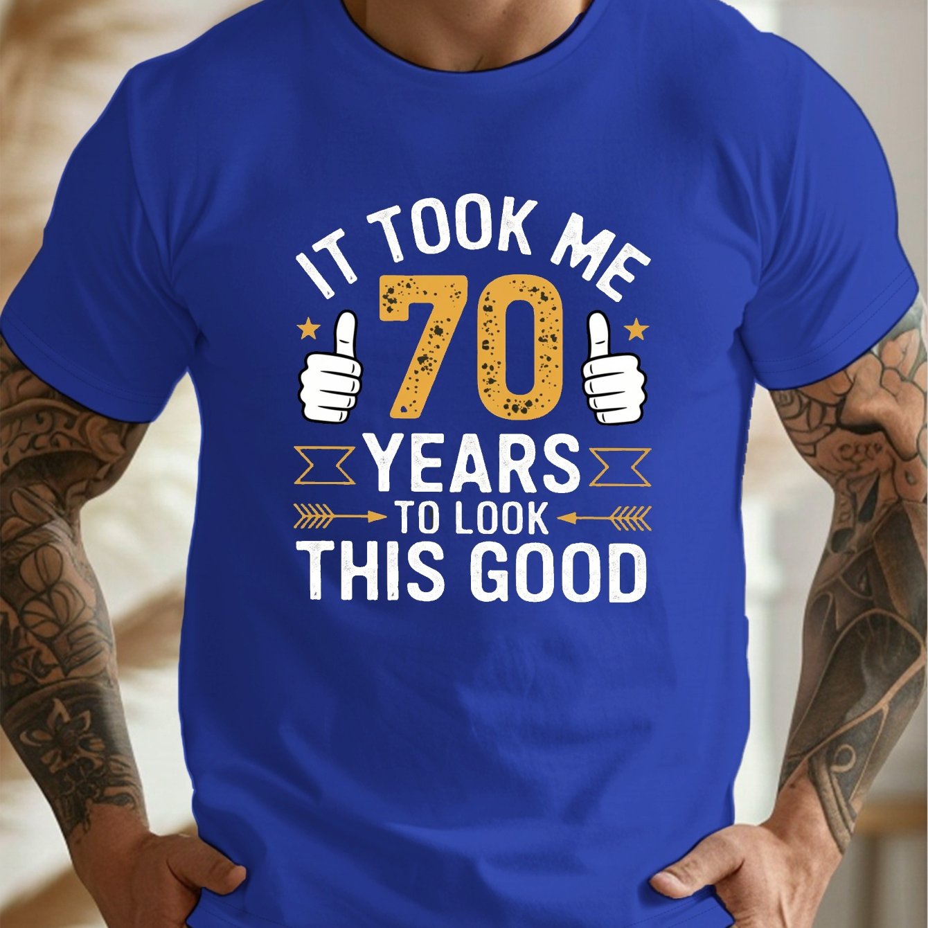TEMU With Of , Men's Crew Neck Short-sleeved T-shirt, Casual, Comfortable, Lightweight Summer Top