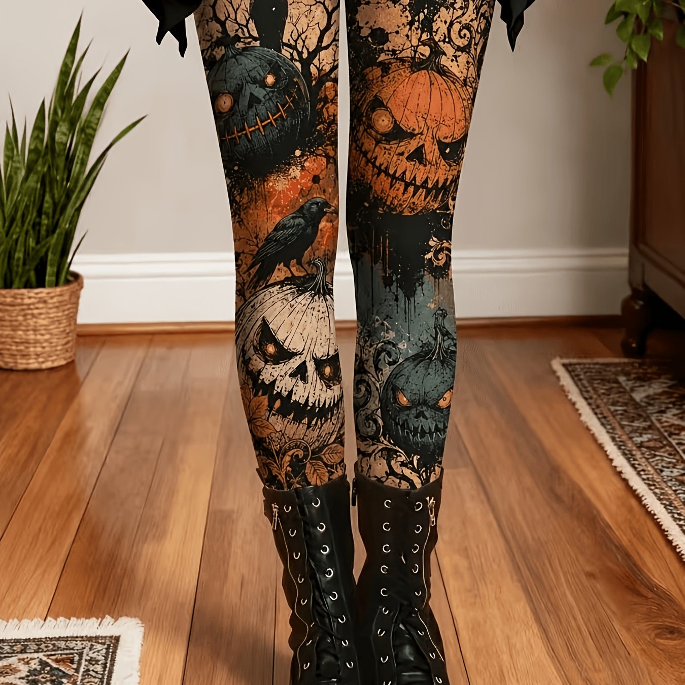 TEMU Halloween Vintage Pumpkin Print Leggings