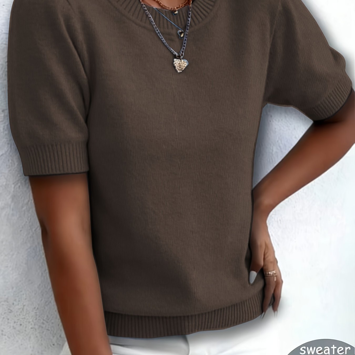 TEMU Sweater Boutique, Jersey Vintage de Casa para Mujer, Manga Corta Cómoda y de Cuello , Top Elástico, Venta de Jersey de Manga Corta de Cuello