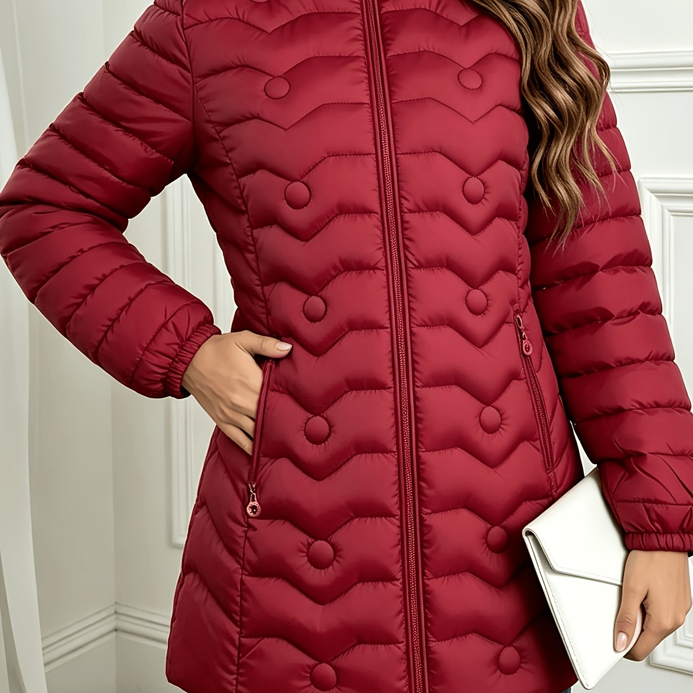 TEMU /winter Women's Mid-length Hooded Jacket, Simple Quilted Vintage Festive , Casual And Comfortable, For Daily , Thanksgiving Mom Outfit Gift,