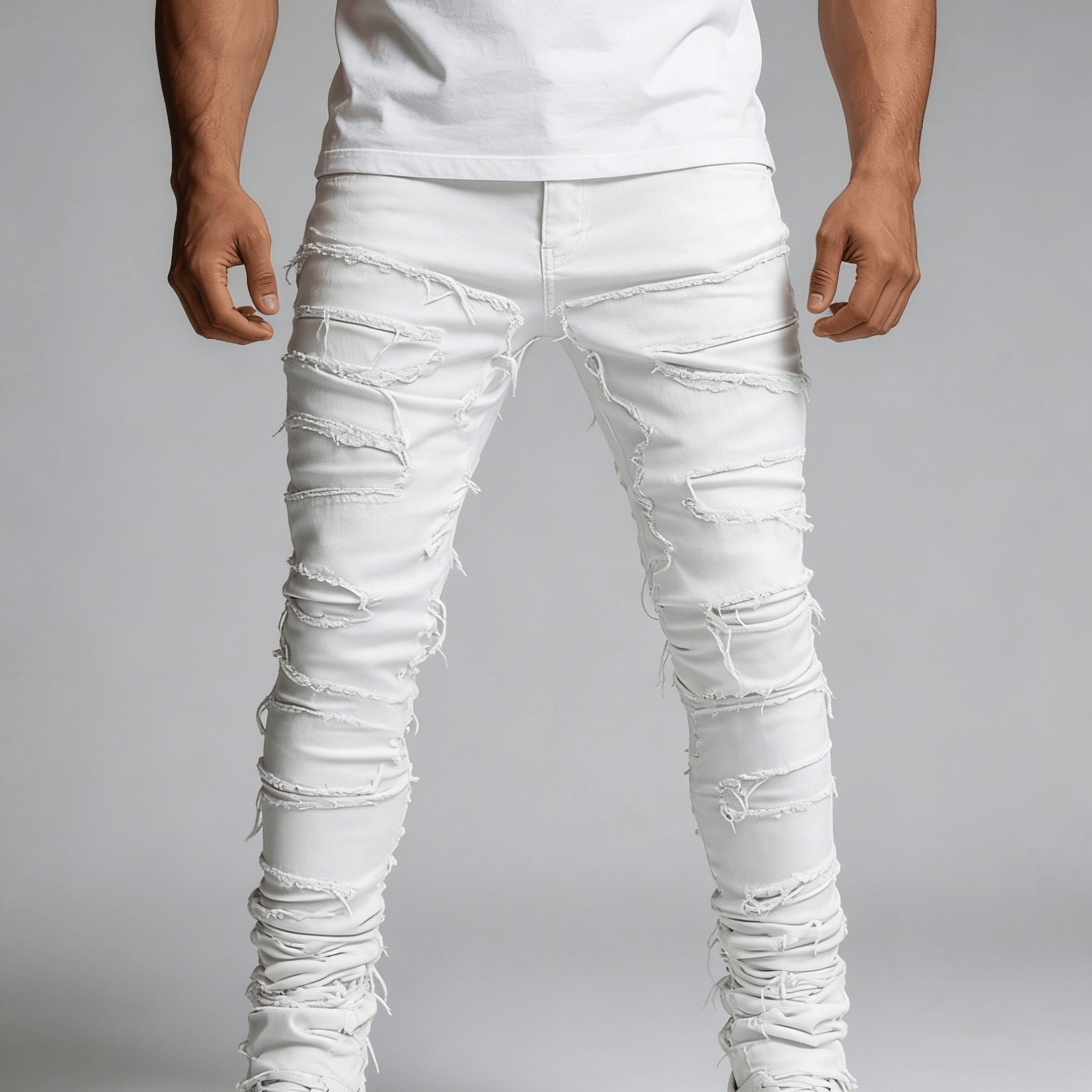 Hme-003 Men' Ripped Skinny Jeans Elastic Slim Fit Pants Trendy Distressed Denim Trousers For Men