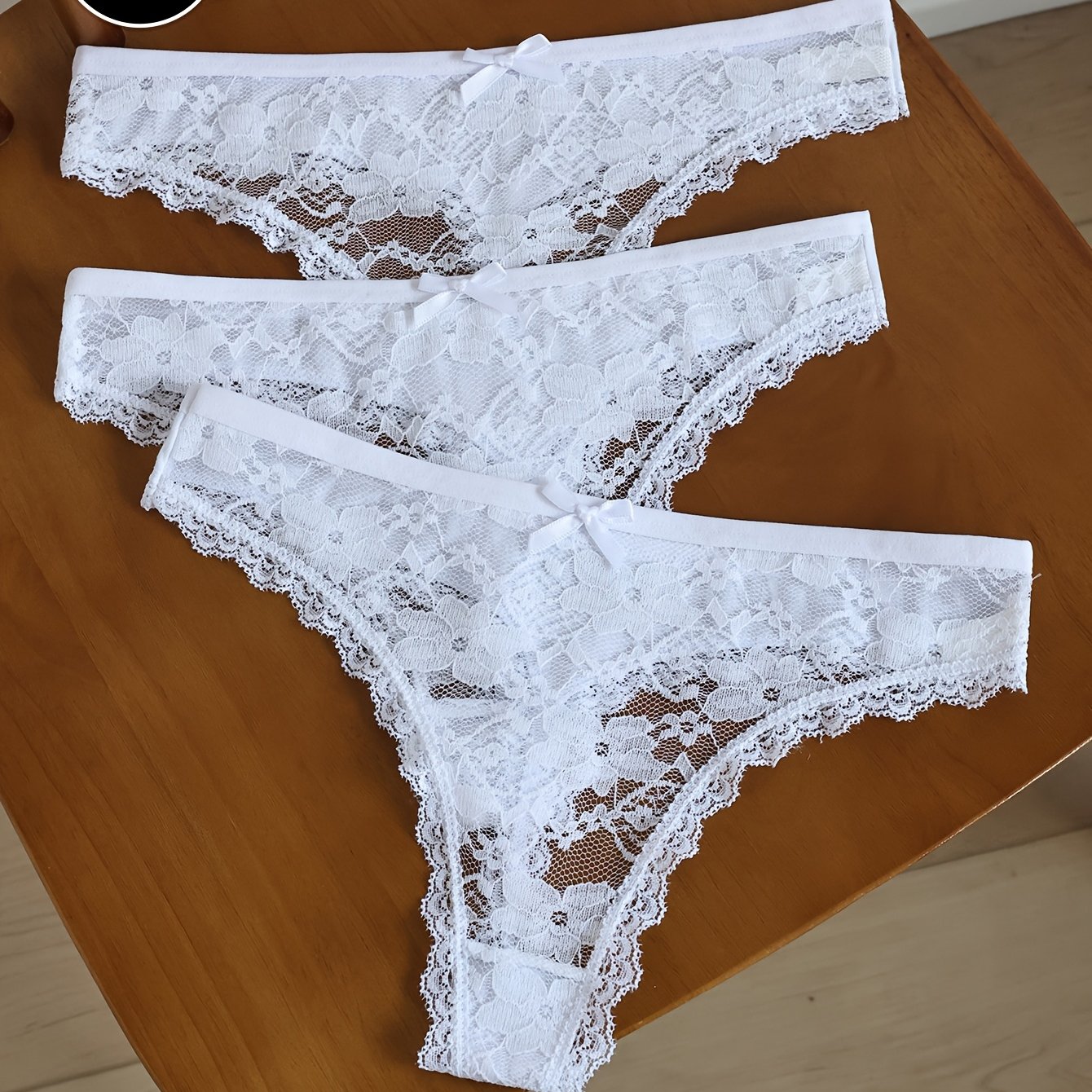 Image of 3pcs Lace Women's Panties, Sexy Breathable Translucent Soft Comfortable Fitted, Suitable For Daily Dating Wear, , Holiday Gift