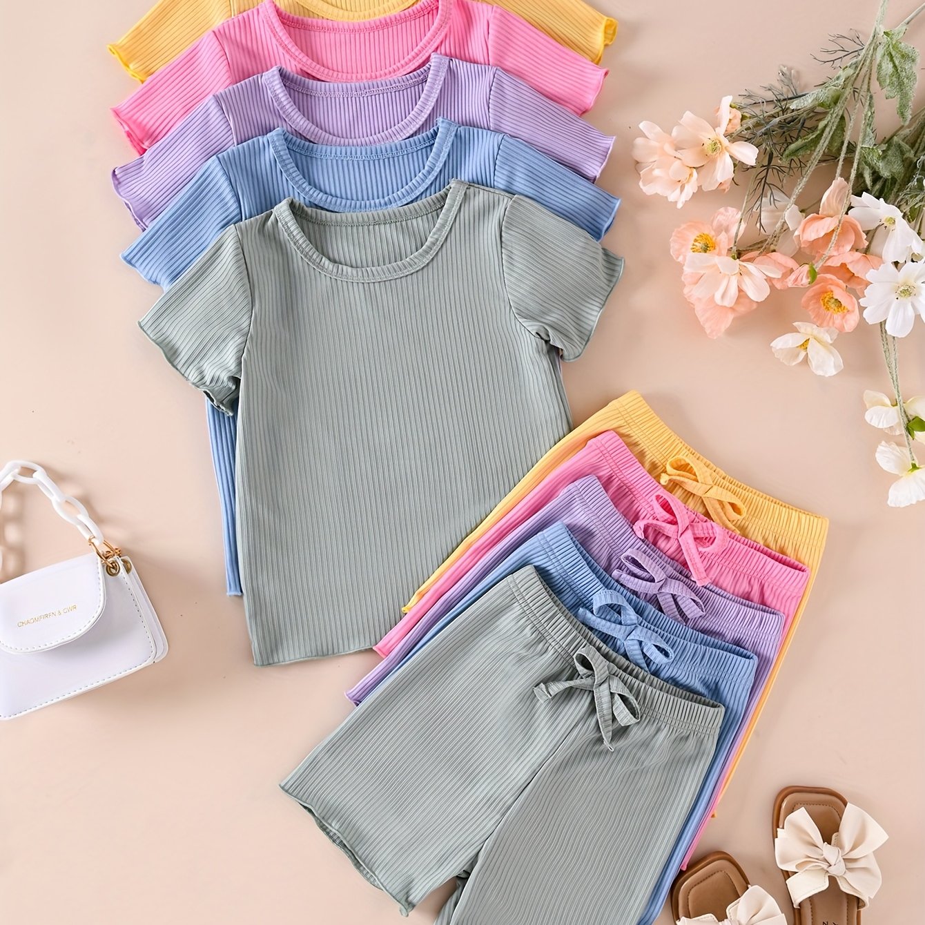 10pcs Baby Multicolor Shorts Set, Summer Casual Easy Outfit, For Outdoor