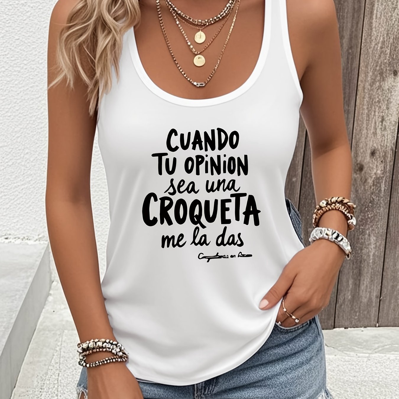 TEMU Camiseta sin para mujer con en español " TU Sea Una CROQUETA" y estampado de de croqueta - Blusa casual española para verano y , cuello , no