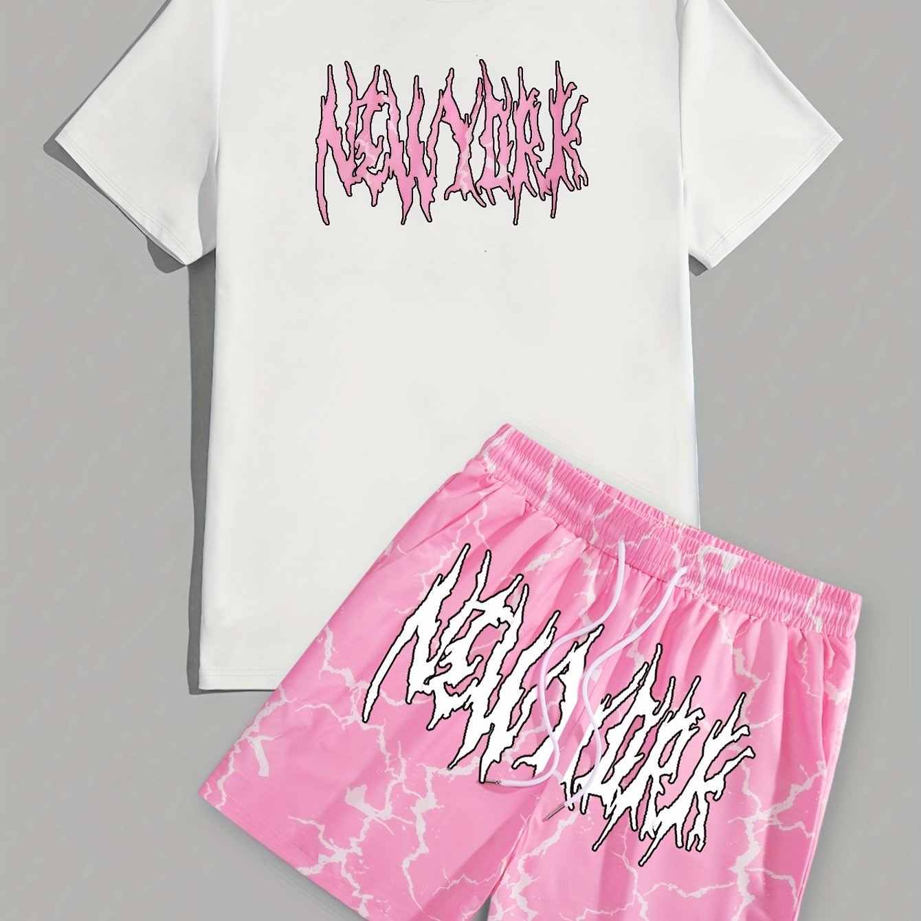 TEMU 2pcs Set Comfortable Casual Loungewear With Letter Print And Random Print Drawstring Shorts, Suitable For Indoor And Outdoor Use