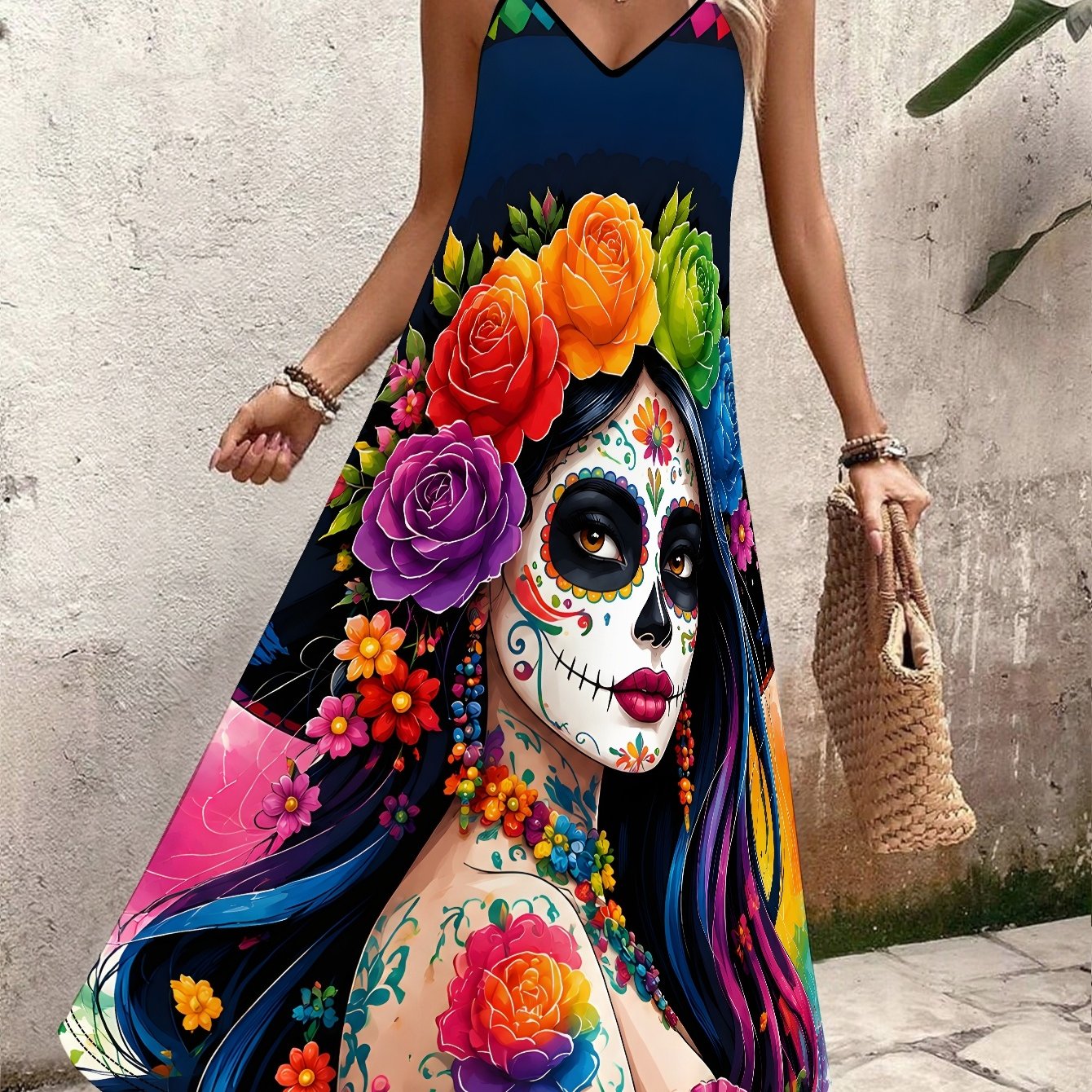 TEMU Mexican Traditional Clothing Women's Casual Elegant Sleeveless Dress Suitable For Daily Wear, Vacation, , Summer Beach