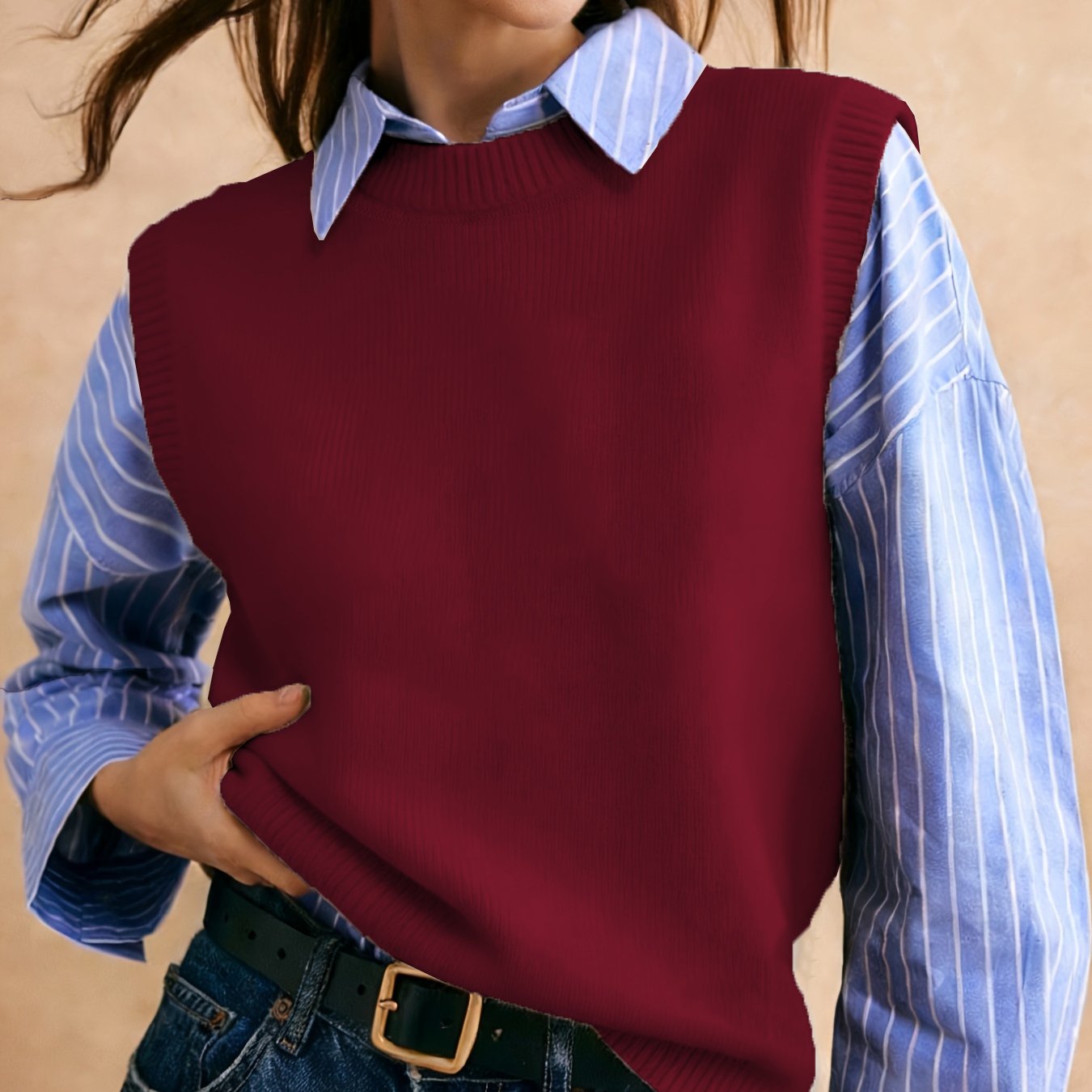 TEMU Women' Color Boutique - Women's Loungewear Top, Round Neck Vest, Casual Loose Fit Women's Apparel, Knitwear
