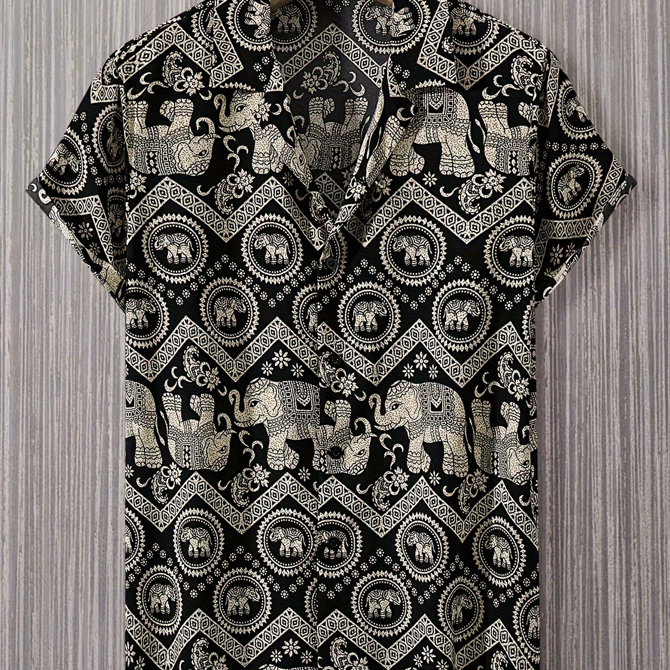 Summer Ethnic Style Elephant Element Asia Vacation Casual Short Sleeve Shirt
