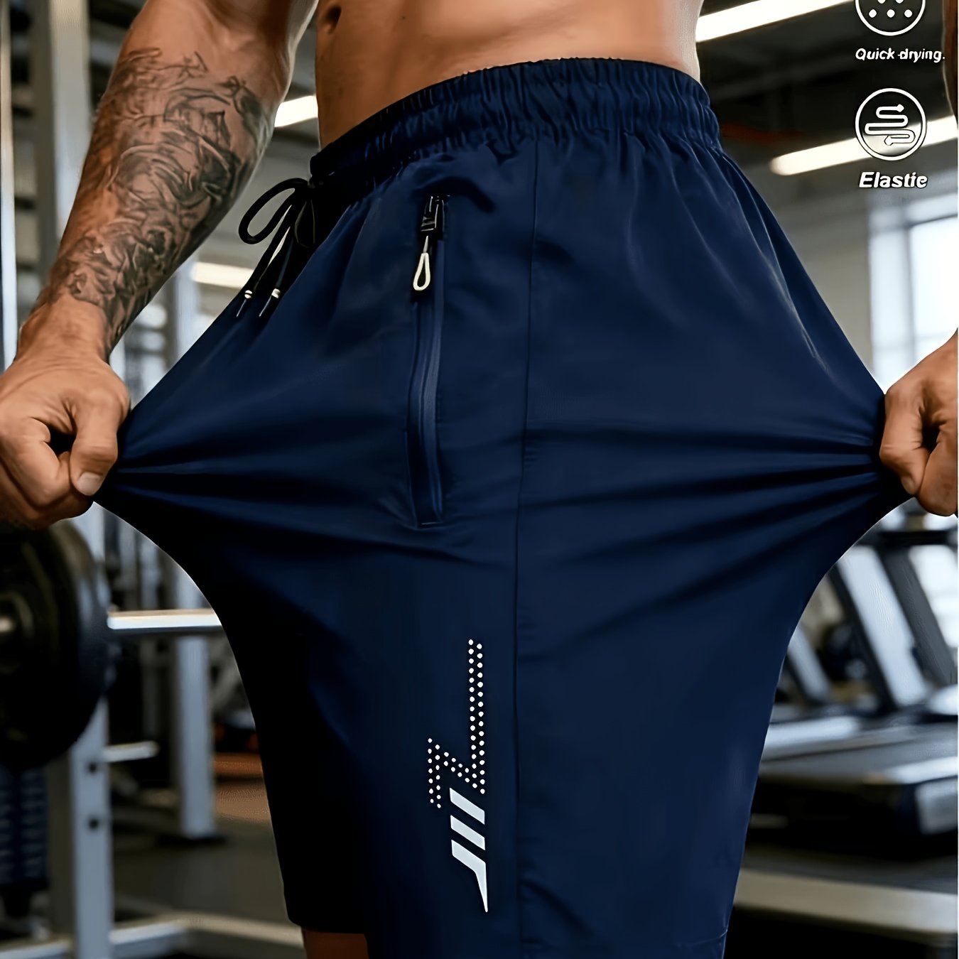 TEMU Unisex Couple's Casual Sport Fiber Fabric Shorts With Lightning Reflective Print Design, Multiple Colors , Elastic Drawstring Waist, Dual Side