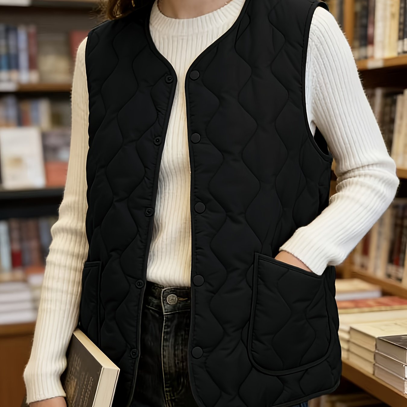 TEMU Spring, Autumn And Winter Women's Vest Diamond Quilted Sleeveless Vest New Year Outfit Year-end Styling New Year's Eve Daily Versatile Elegant