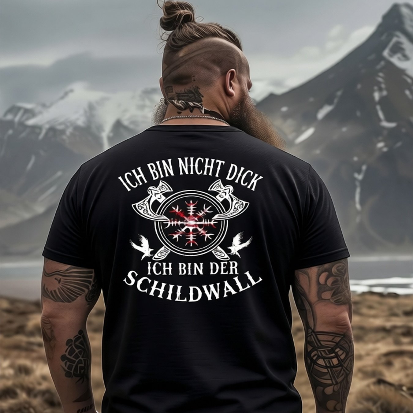 Plus Size Viking Shirt 'i Wall' Helm Of Awe Print - Nordic Viking Wearable For Themed Events, Historical Reenactments - Machine Washable Casual Round Neck Tunic For Use