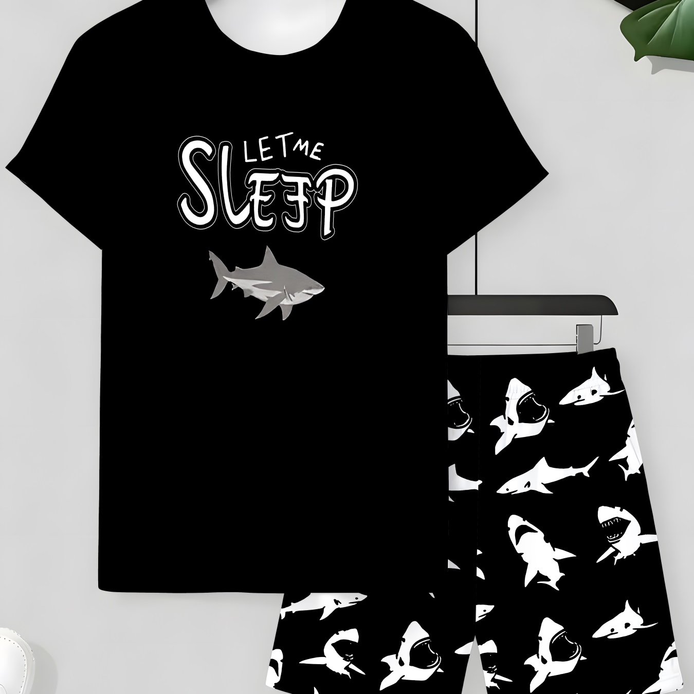 TEMU Men's Fashion Casual Pajama Set For Spring, Summer & Autumn - Comfortable Short Sleeve And Short Two-piece Sleepwear