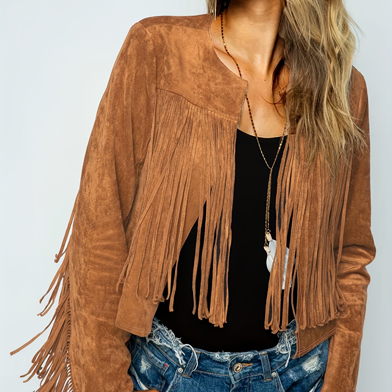 E-shop Damen Western Retro Stil Leichter Offener Tüllbesetz-Pullover Mantel - Atmungsaktives und nicht transparentes Layer für alle Jahreszeiten,