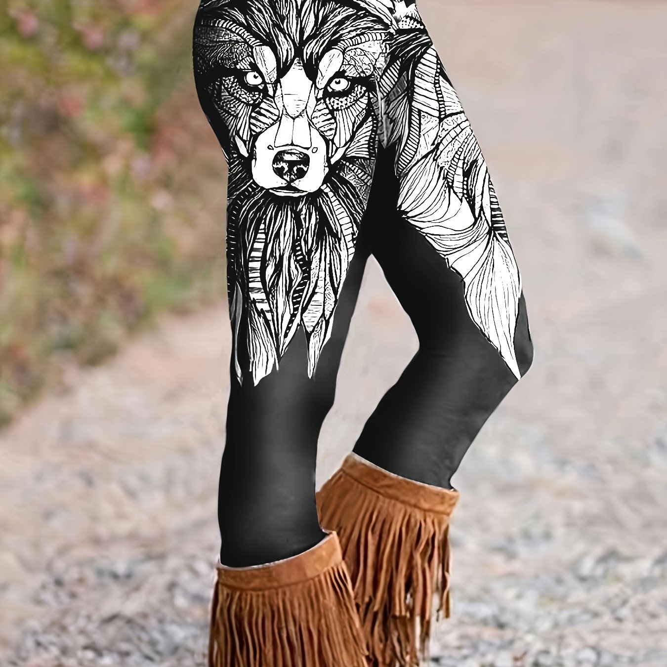 Wolf Print Skinny Leggings, Casual Elastic Waist Stretchy Leggings, Women's  Clothing