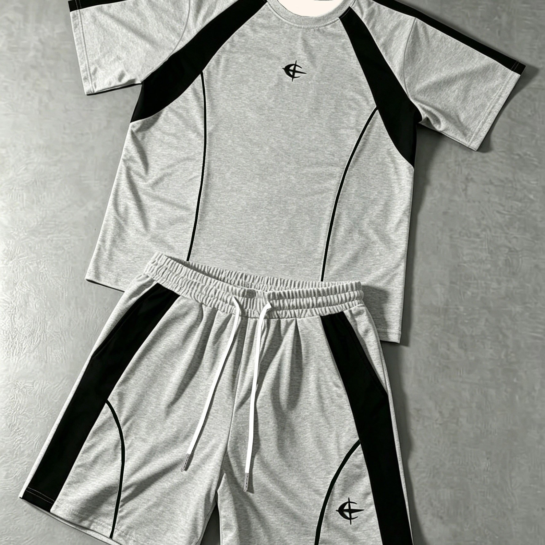 TEMU American Trendy Black And White Contrast Outdoor Sports Set, Summer Men's Versatile T-shirt And Shorts 2pcs Outfit