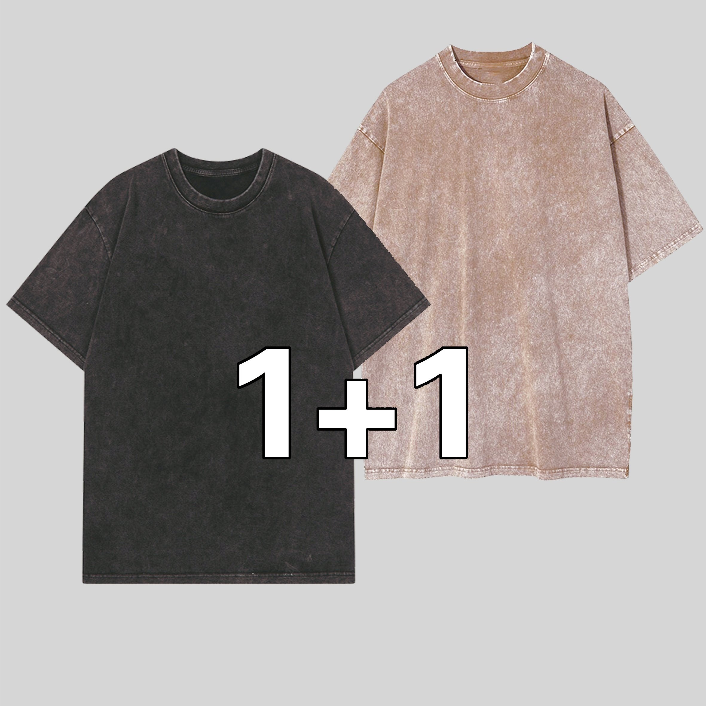 Image of 2pcs Set Mixed Color 230g Heavyweight Pure Washed Distressed Couple Unisex Spring Summer Loose Short Sleeve T-shirt Trendy Brand Men's T-shirt