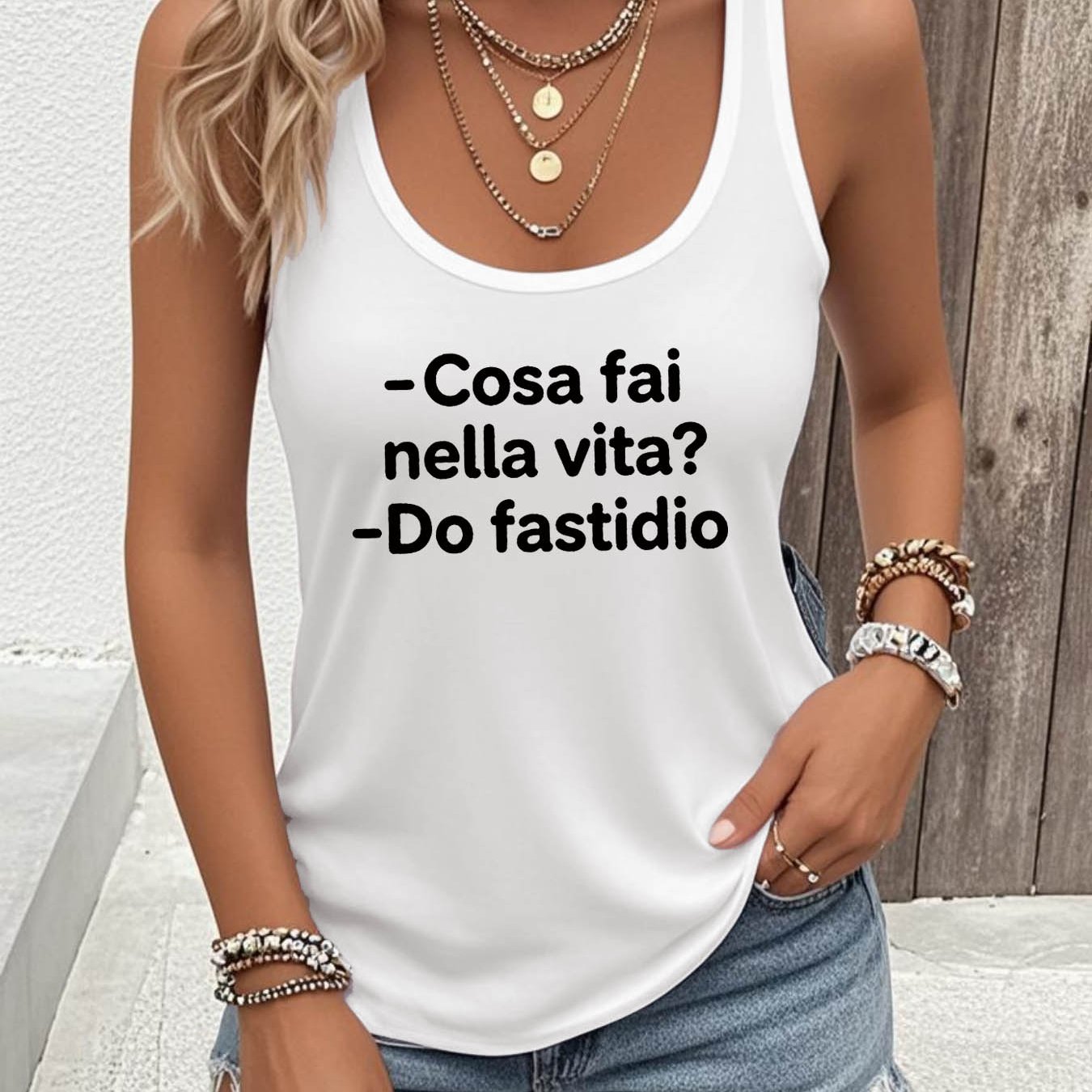 TEMU What Do You Life? I People Italian Sarcasm Women's Scoop Neck Tank Top, Funny Quote Print, Relatable Casual Top