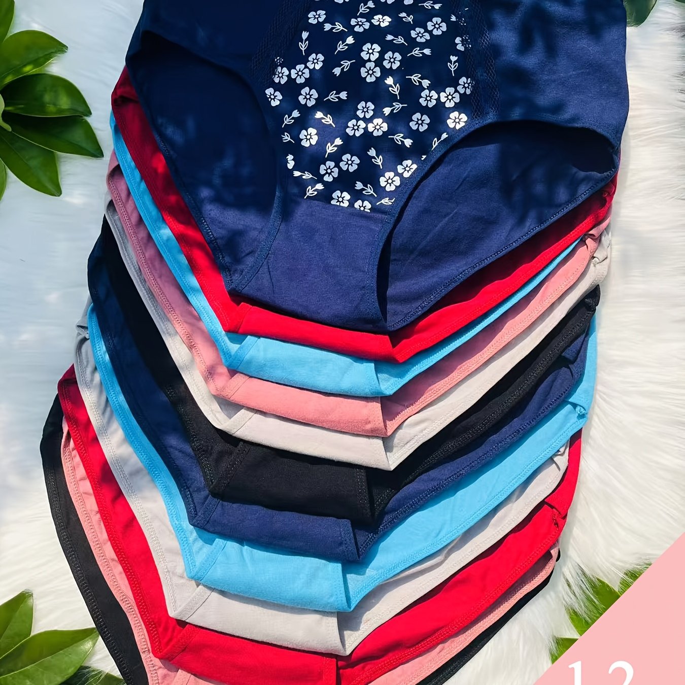 Image of 12pcs Women's Comfortable Floral Print Bikini Panties Breathable Lifting Plus Size Large Panty Woman Briefs Knickers Lingerie Underwear (6 Color Random Delivery)