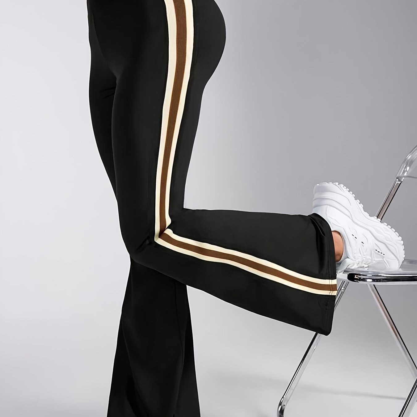 E-shop Hochwertige Damenhose, schräge Hose mit hohem Bund, elastischem Bund und seitlichen Streifen