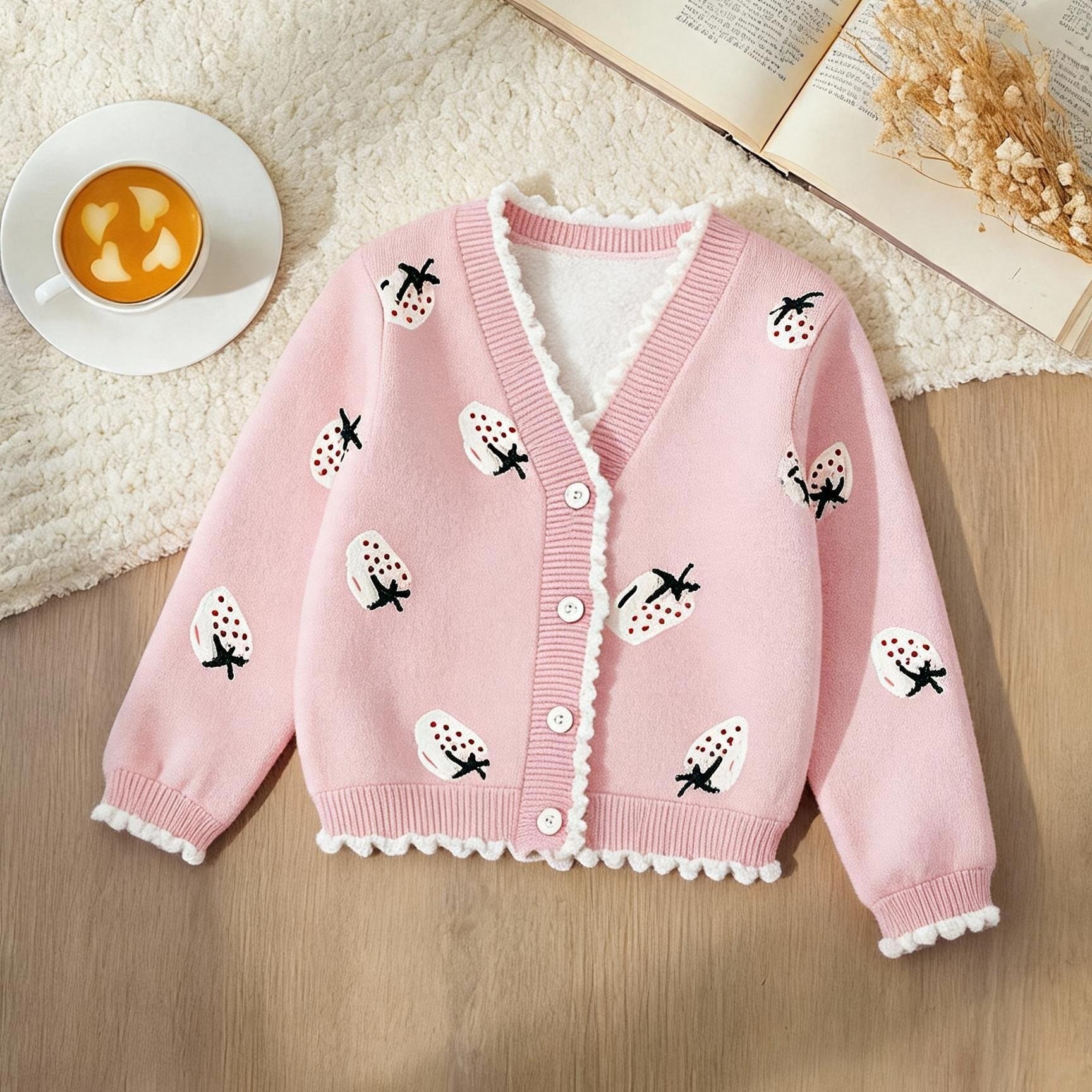 Image of Girls' Stylish -lined Sweater, Fashionable Kids' Warm Casual Knit Jacket, 1pc,halloween