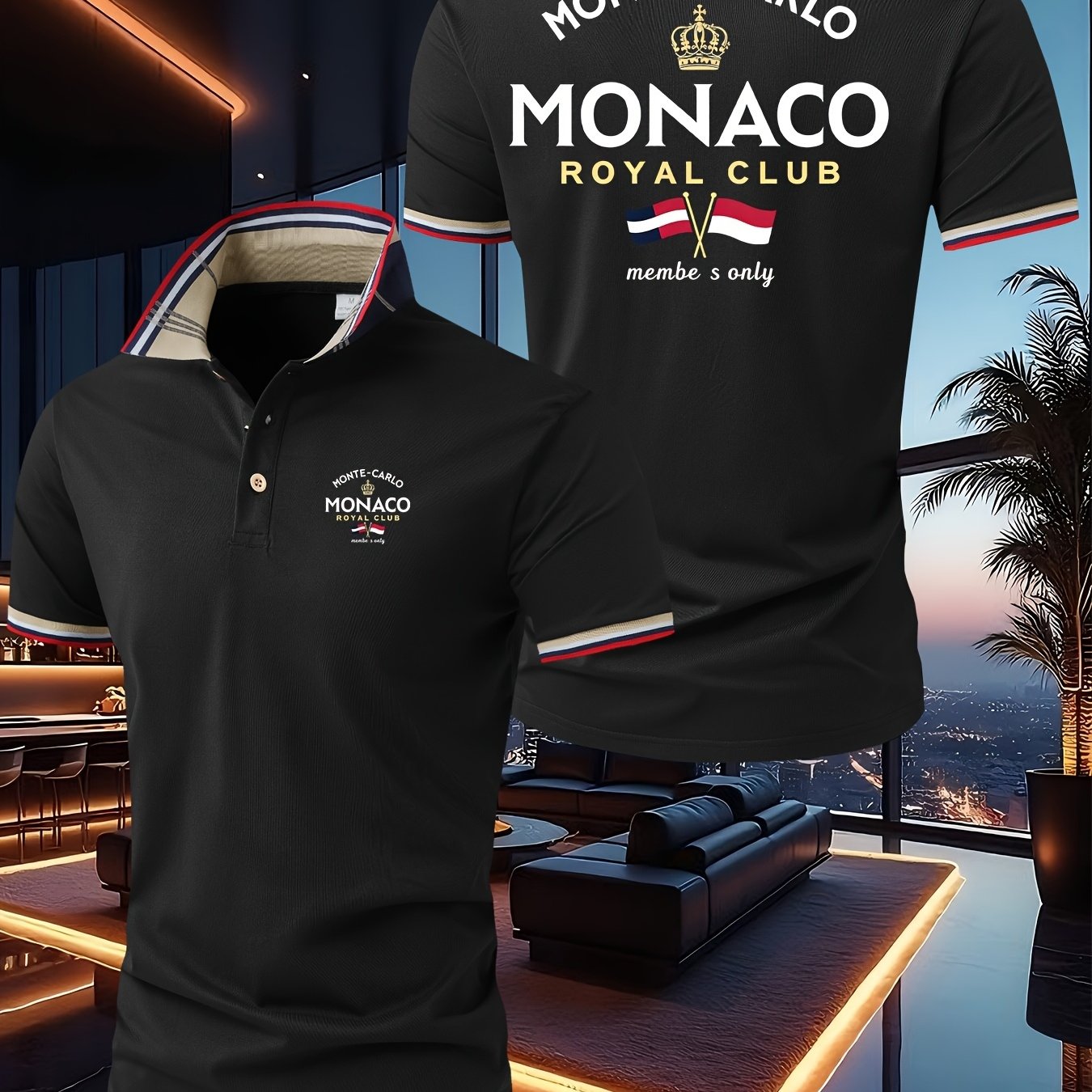 TEMU Summer Brand Light Luxury Printed Shirt, Men's Short-sleeve Fashion High-end T-shirt With Turn- Collar, Business Slim-fit Design, Slightly