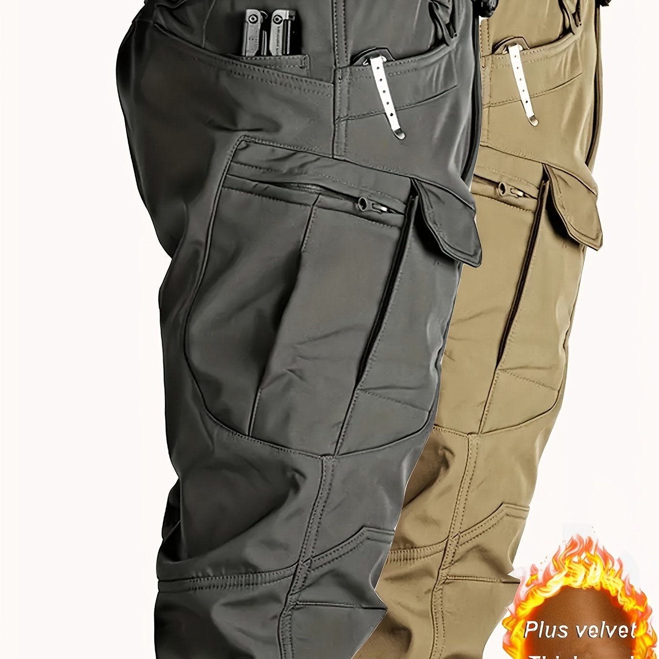 Image of Set Of 's Thick Fleece Cargo Pants Designed For Winter, Featuring Multifunctional . Ideal For Outdoor Activities In Cold Weather Such , Camping, Hunting, Skiing, Cycling, And More