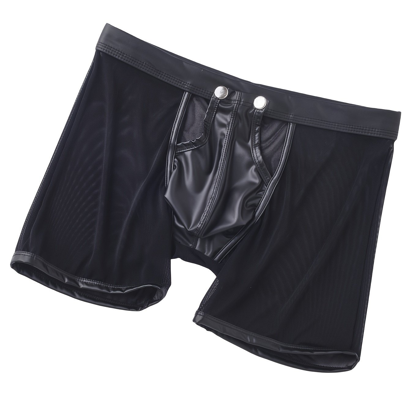 Image of Men's Mesh Panel Long Boxer Briefs With Openable Metal Sexy Underwear