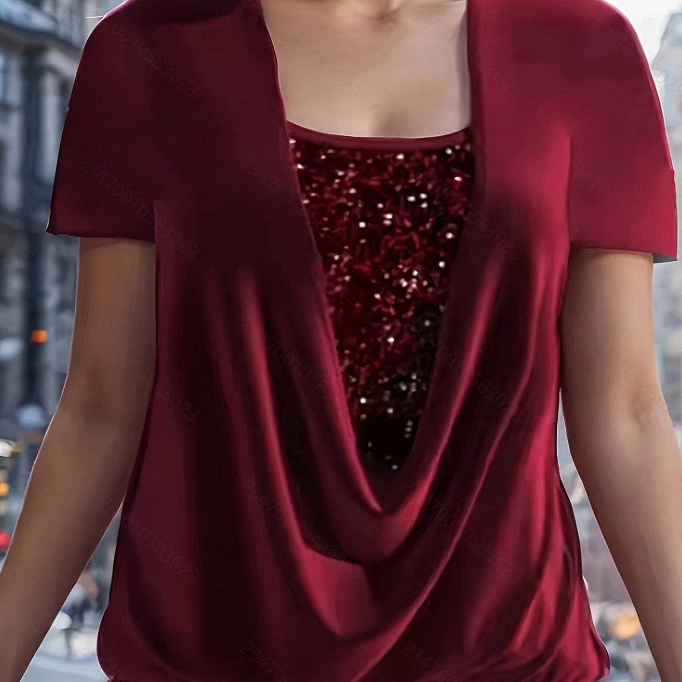 Sequined Fake 2pcs Short Sleeved Top