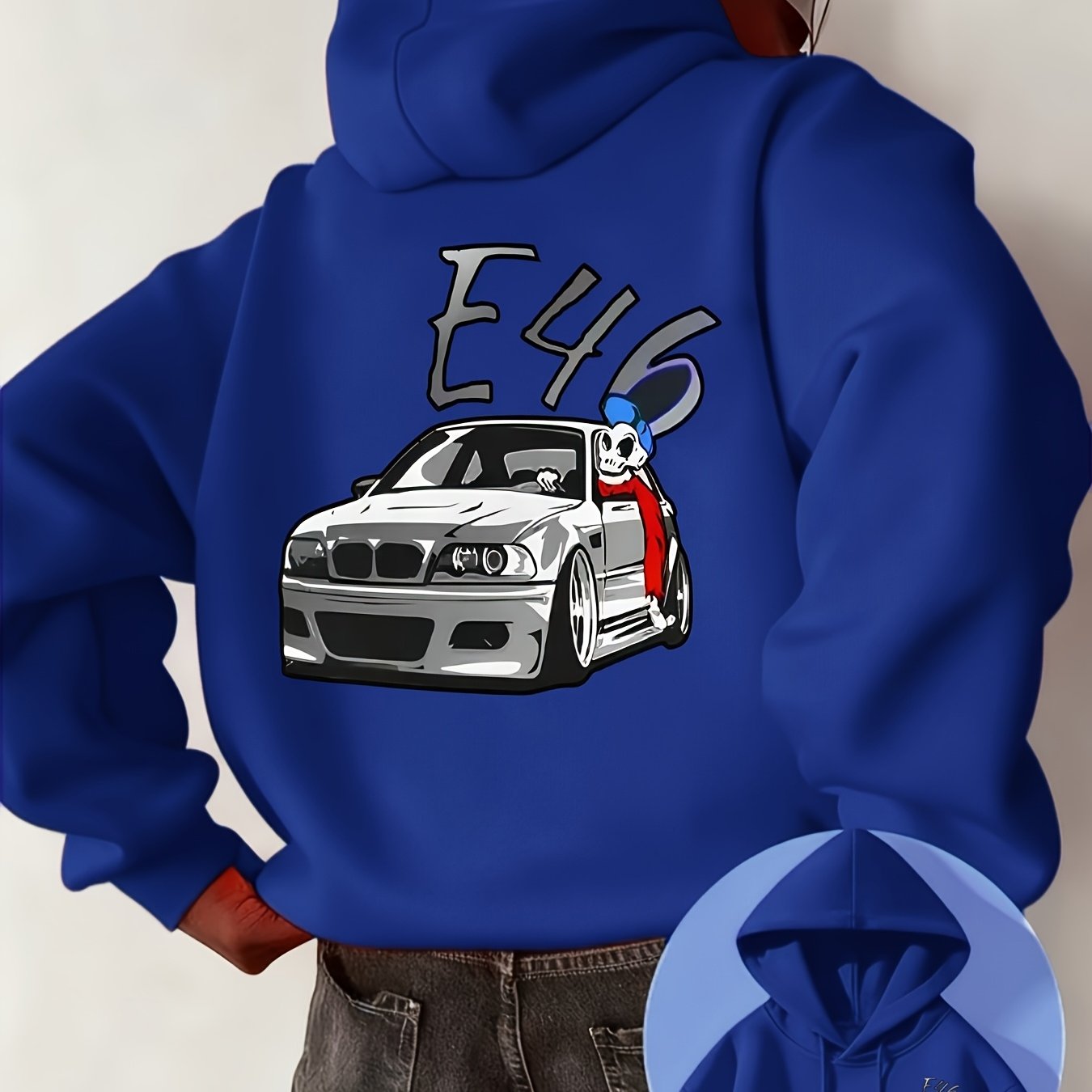 TEMU E46 Car Graphic Hooded Sweatshirt, Trendy Casual Top