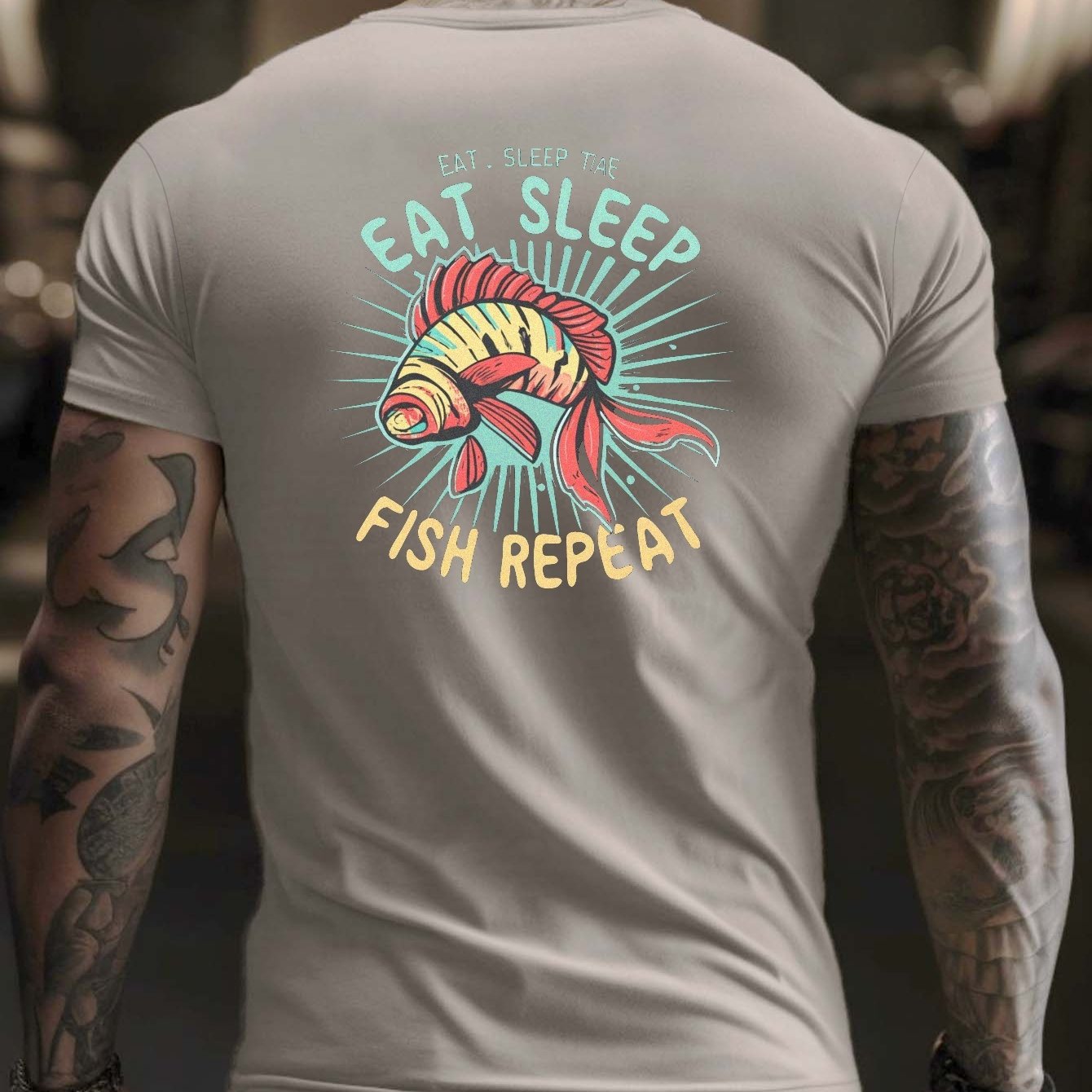 Eat Sleep Fish Repeat Big Drawn Fish Print Men's Novel - Temu