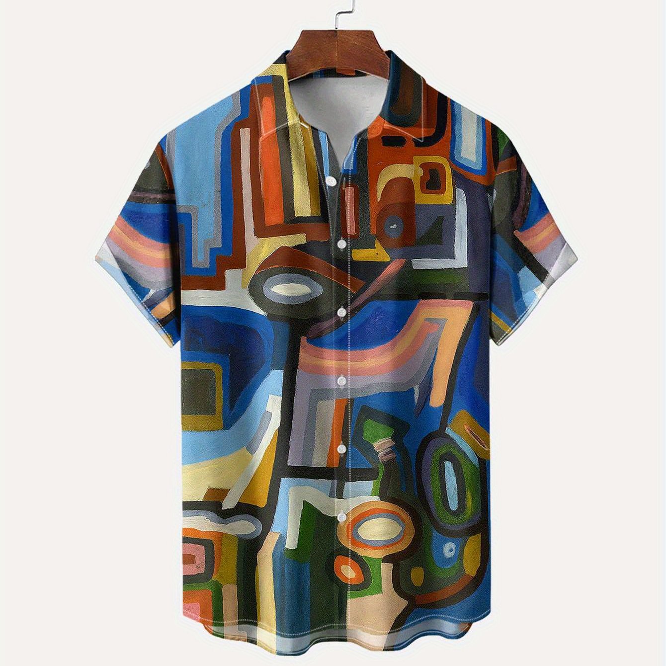 TEMU Durable Men's Tropical Short Sleeve Shirt Hawaiian Style Button- Polyester Apparel, Plus Size
