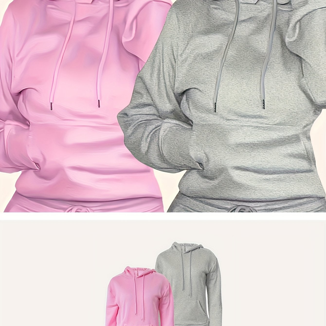 E-shop 2er-Set Damen Hoodies in Unifarben - Gemütliche Polyester-Mischung, Langarm mit , Maschinenwaschbar - für Herbst & Winter