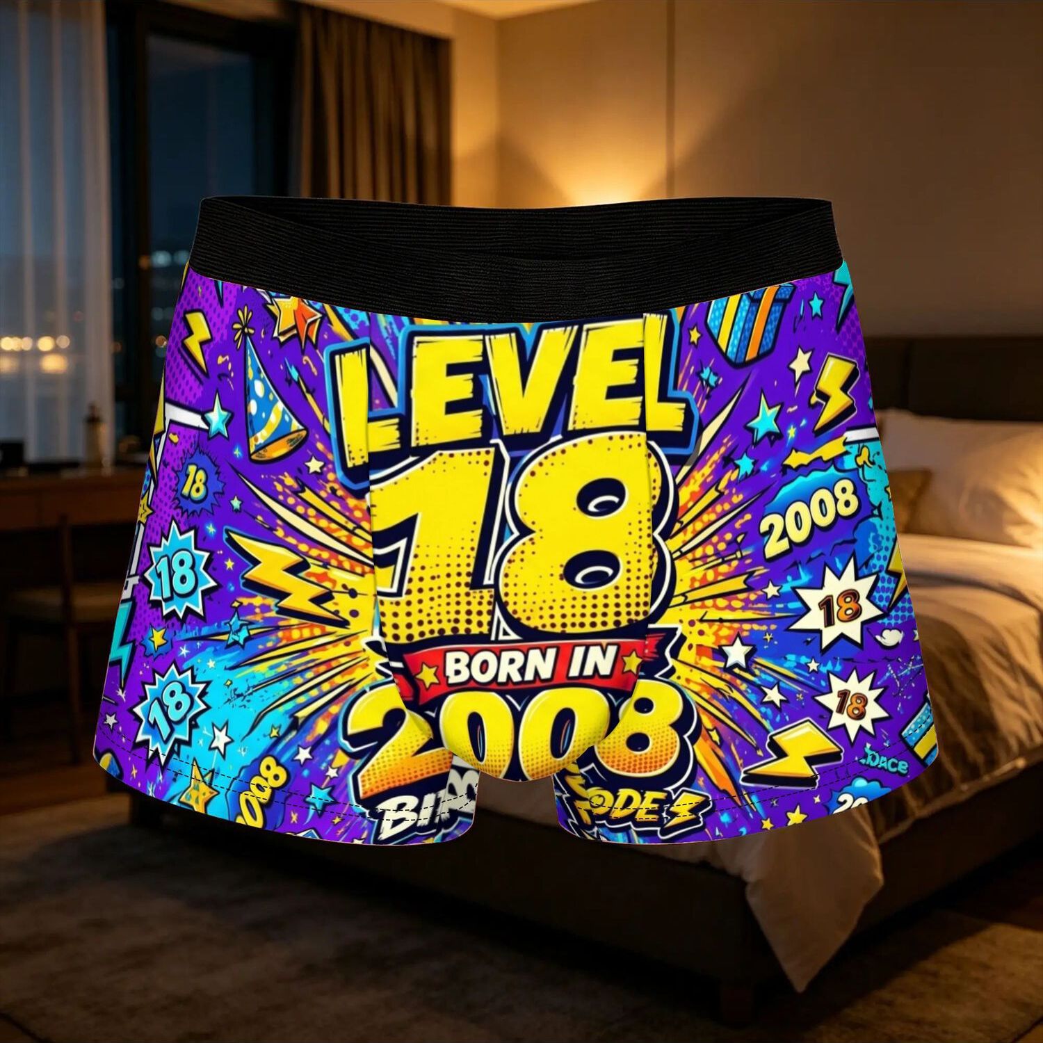 TEMU 1pc 2d Flat Printing 18th Birthday Born 2008 Art Birthday Gift Underpants Breathbale Panties Male Underwear Print Shorts Boxer Briefs, 2d Flat