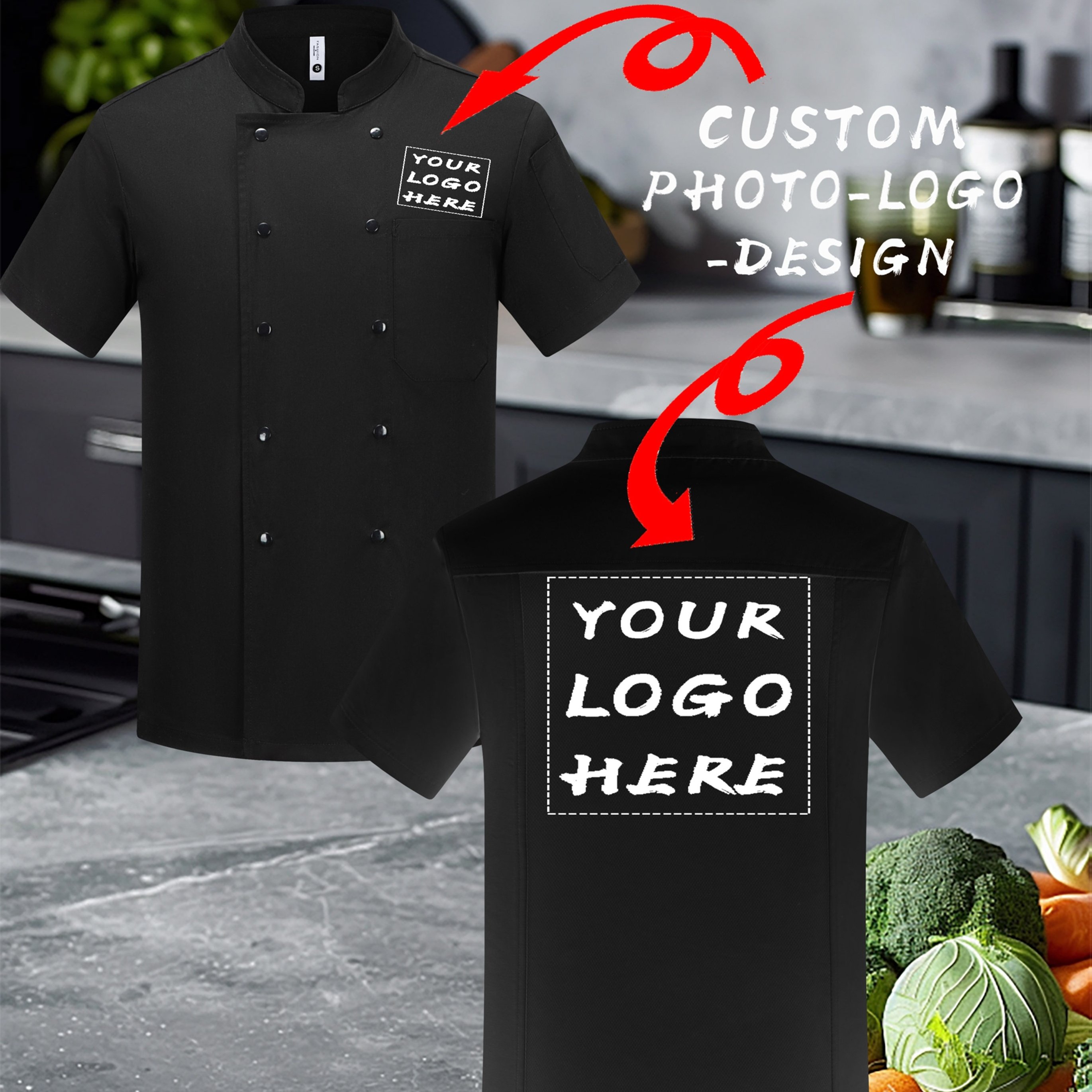 TEMU 1pc Of Customized Summer Breathable Chef's Workwear With Personalized Logo, Image, And Text. Men's Short-sleeve Uniform, Suitable For Catering,