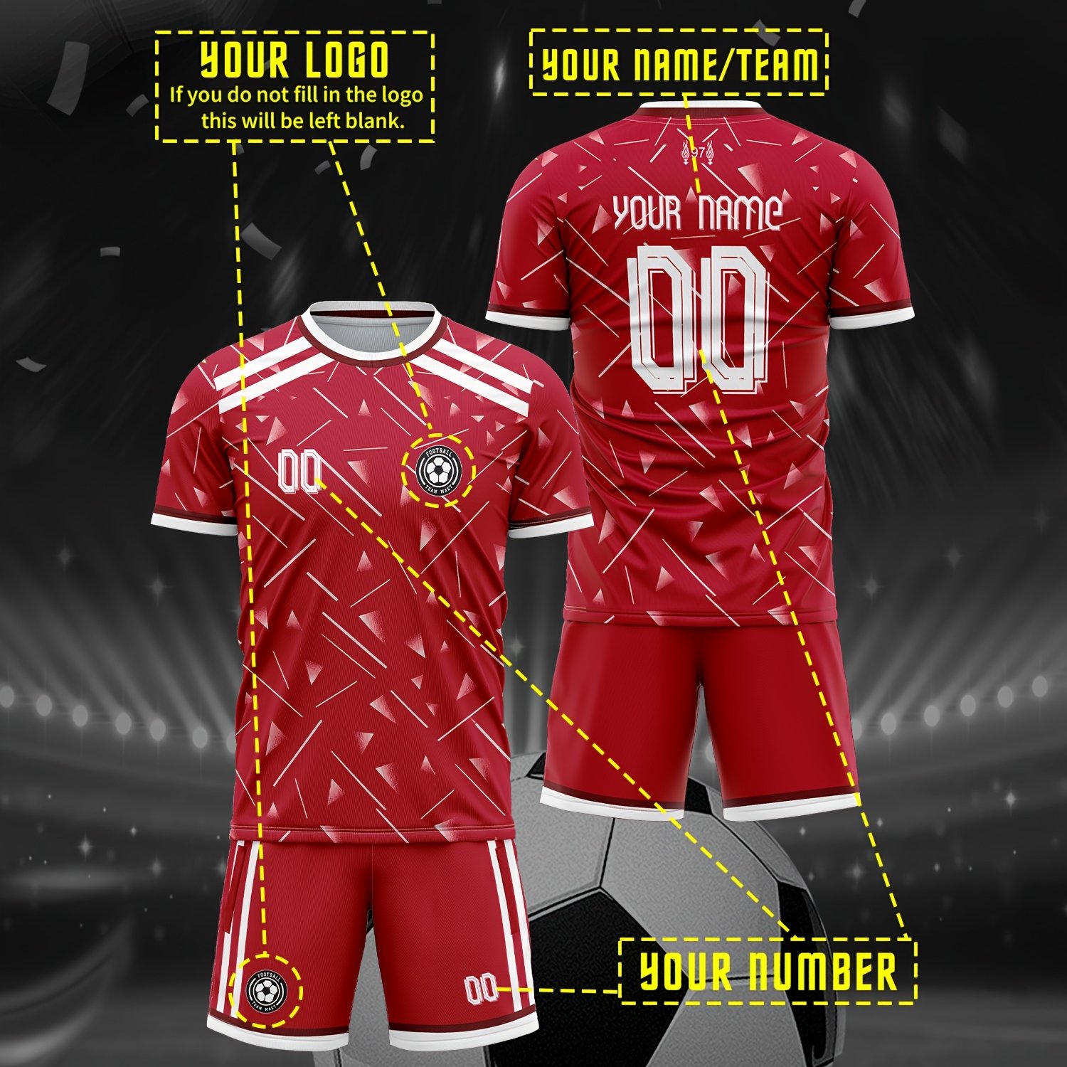 TEMU 2026 Neck Soccer Suit Men's Fabric 160g Breathable Quick-dry Jersey Custom Logo Competition Training Team Uniform Short Sleeve Shorts Two-piece