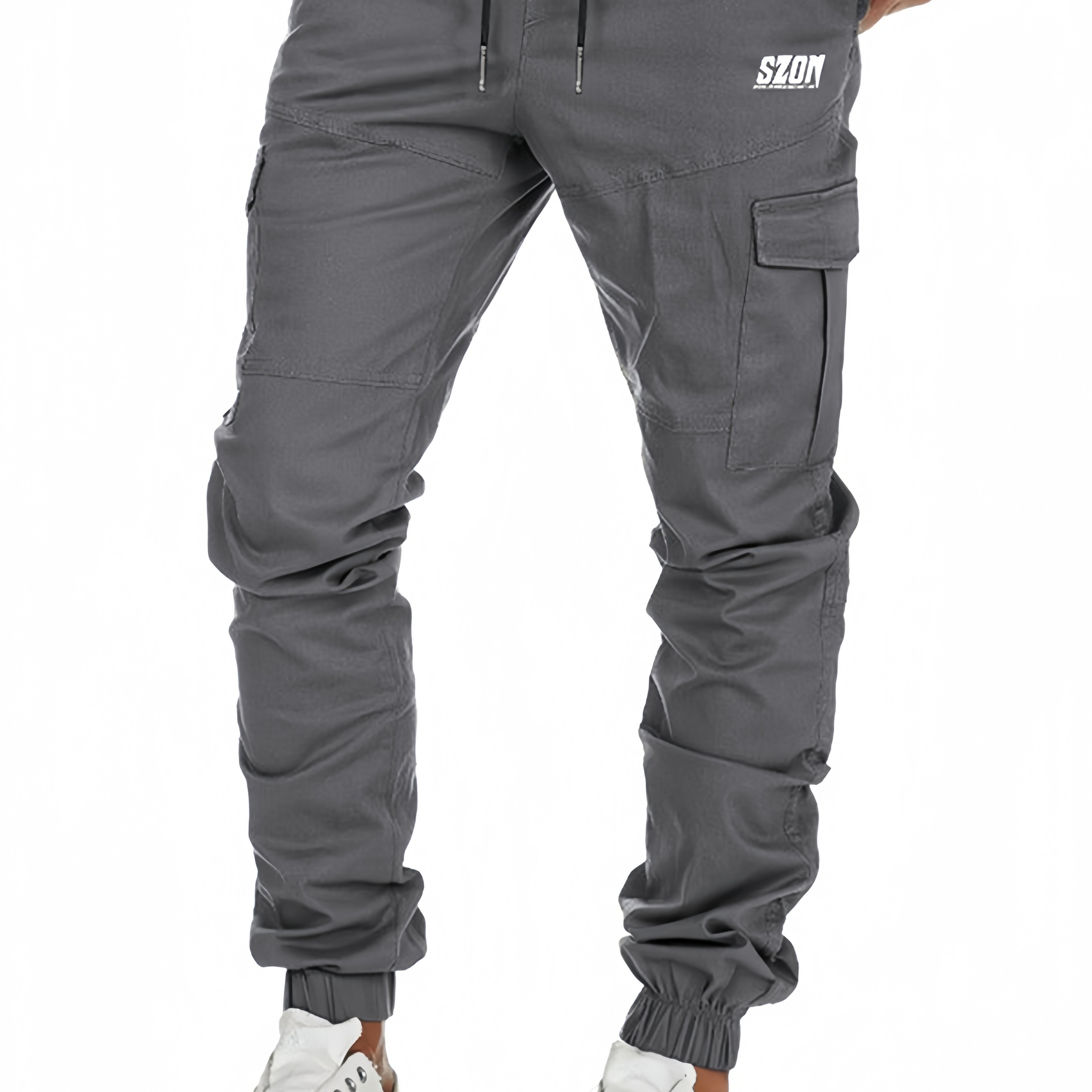 Image of Men's Fashion Cargo Pants Spring Autumn American Trendy Casual Straight Leg Trousers New Versatile Print Multi-pocket Athletic Men's Pants