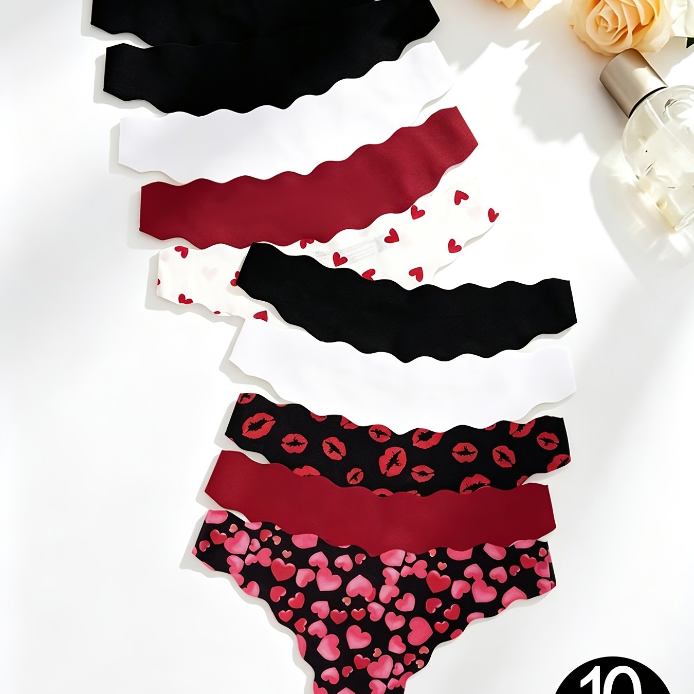 TEMU 10pcs Women's Low-waist Thong Underwear Set Luxury Casual Easy And Elegant Underwear Set Soft Fabric Women's Bikini Close-fitting Underwear Set