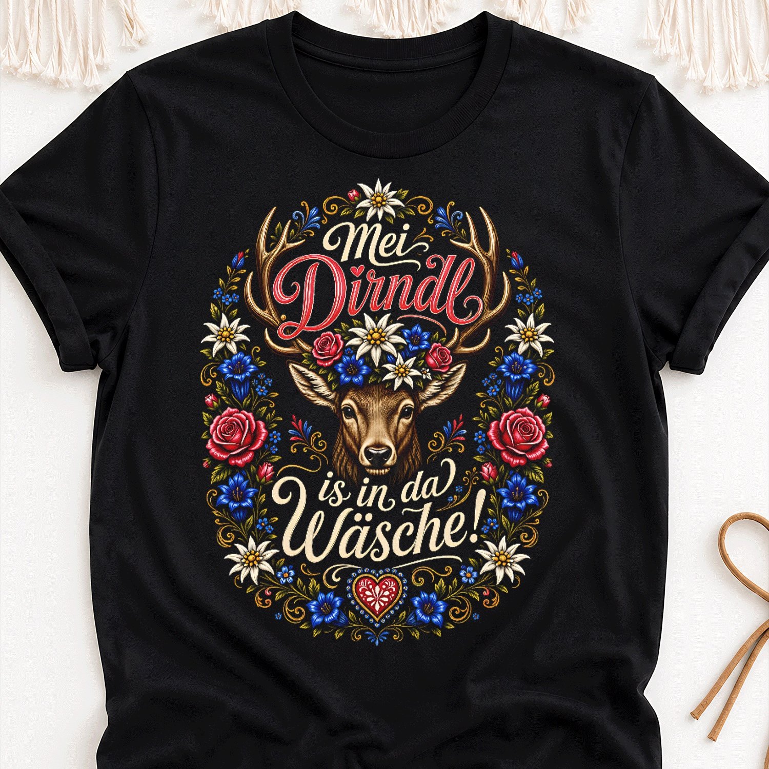 Image of Oktoberfest Dirndl Shirt T-shirt - Oversized Unisex Retro Y2k Dirndl Suitable For , Machine Washable Baggy Tee With Dirndl Print, Streetwear For Oktoberfest Parties & Casual Wear